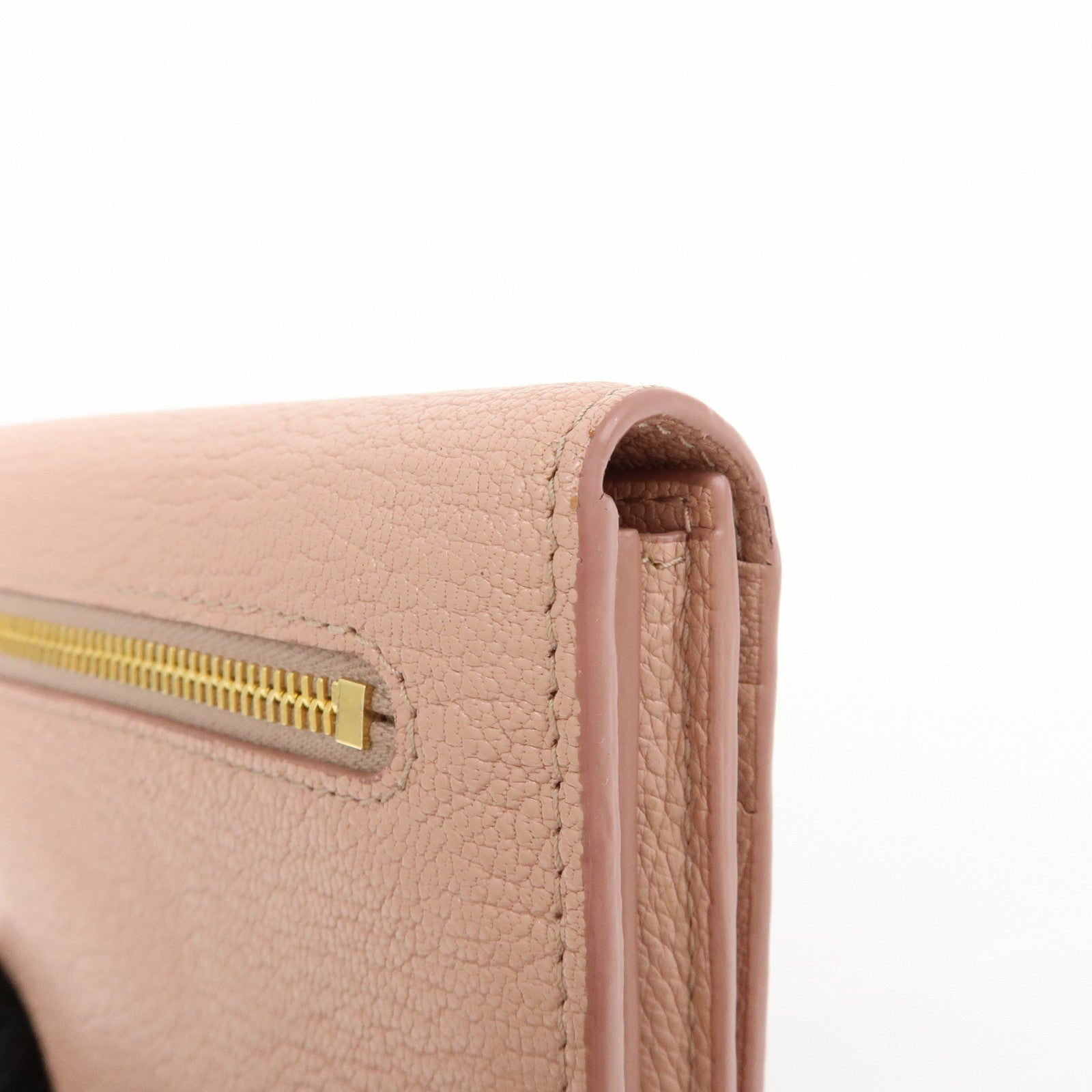MIU MIU Madras Leather Ribbon Bi-fold Long Wallet Pink 5MH109