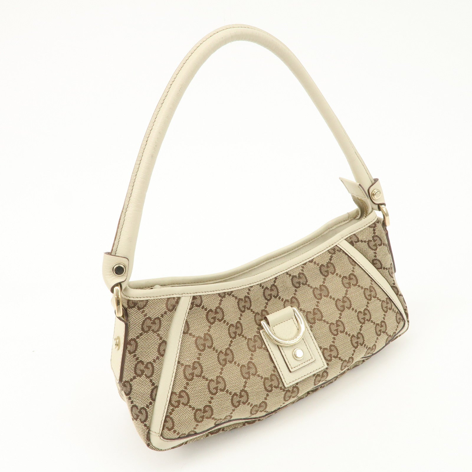 GUCCI Abbey GG Canvas Leather Shoulder Bag Beige Ivory Gold HDW 130939 Used