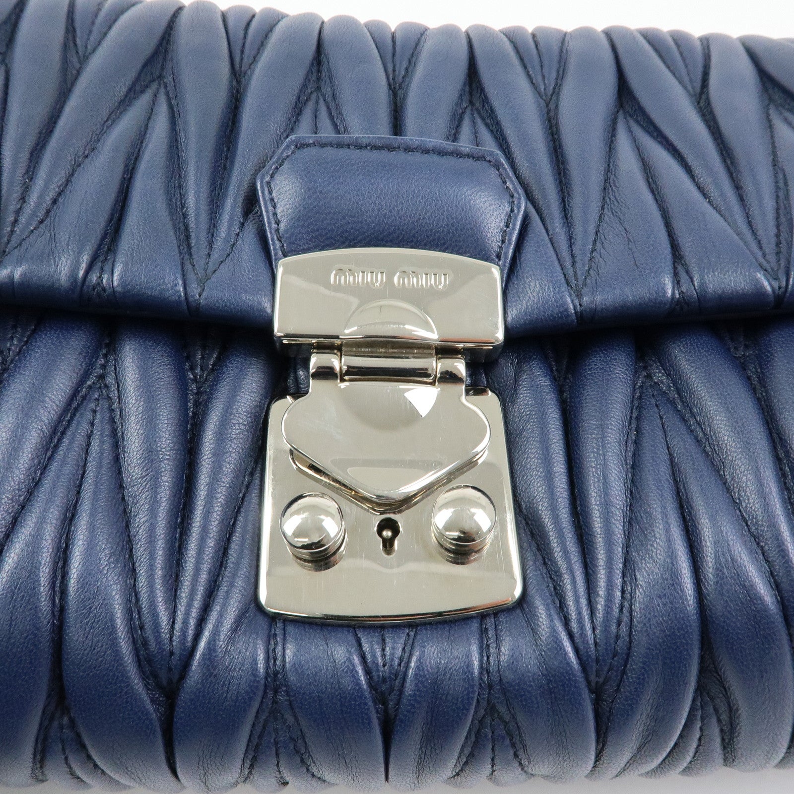 MIU MIU Matelasse Nappa Leather Shoulder Bag Chain Bag Navy