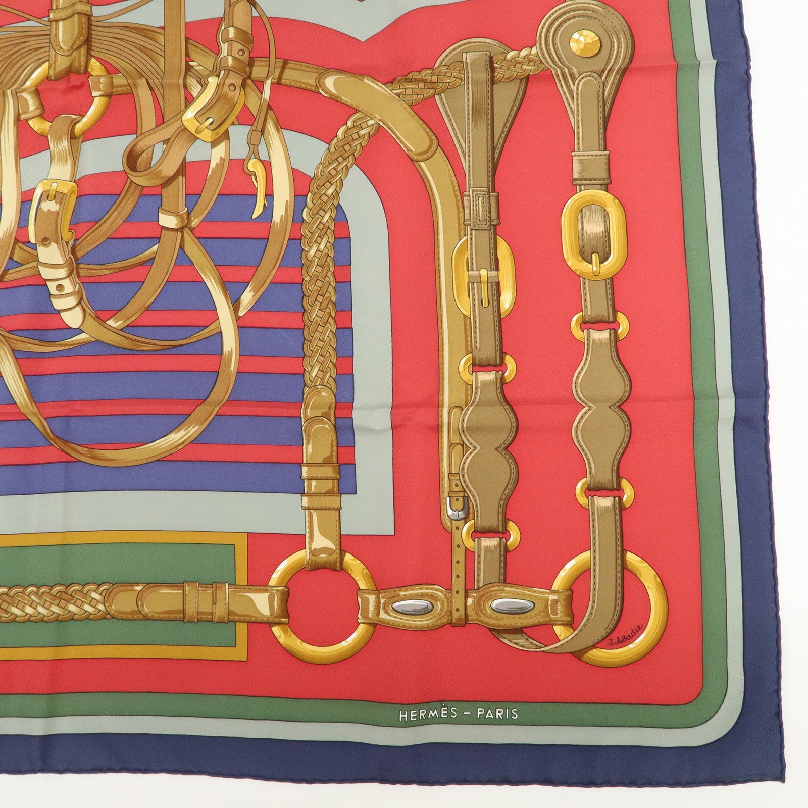 HERMES Carre 90 Silk 100% COACHING Scarf Red Multi Color