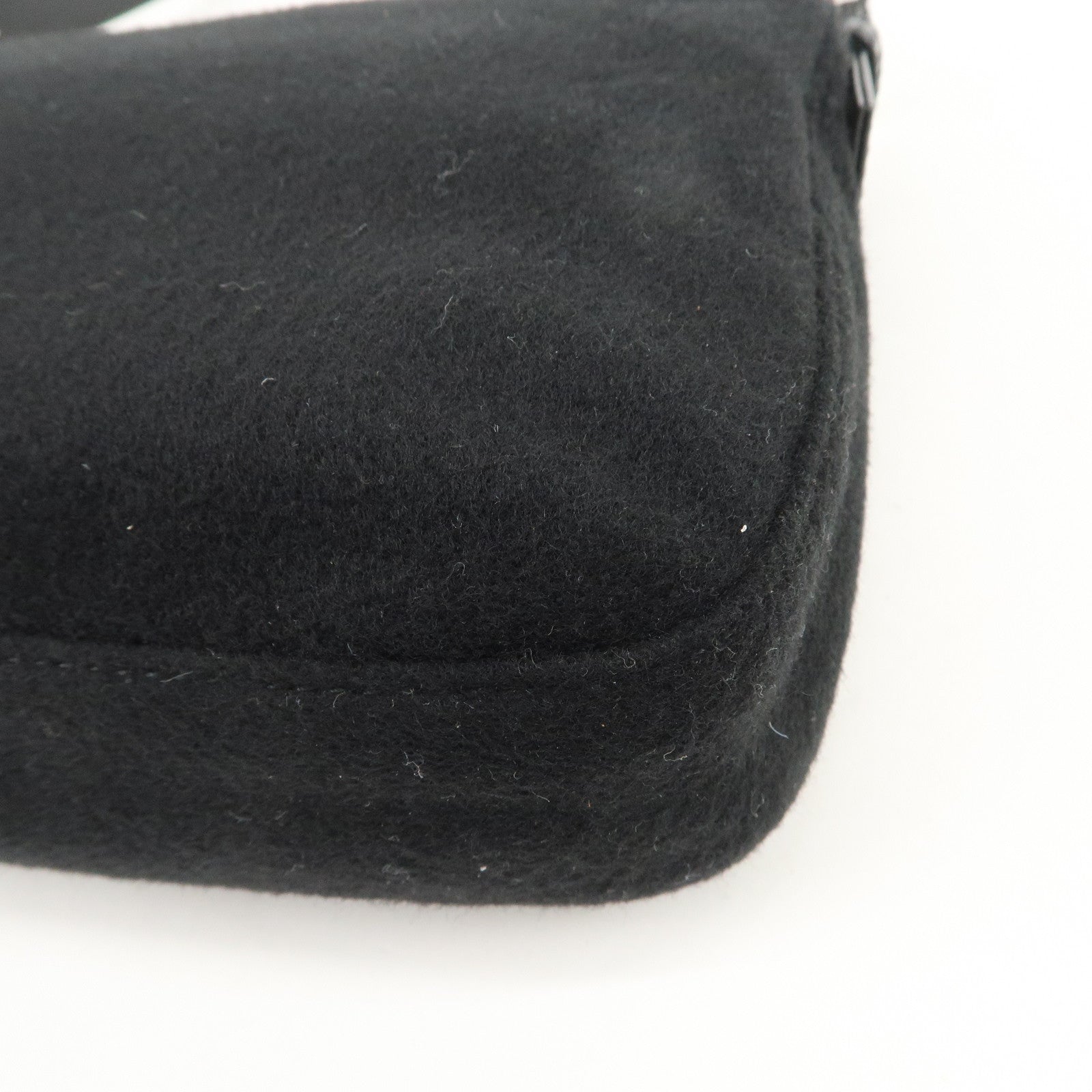 FENDI Mamma Baguette Wool Leather Shoulder Bag Hand Bag Black 26424