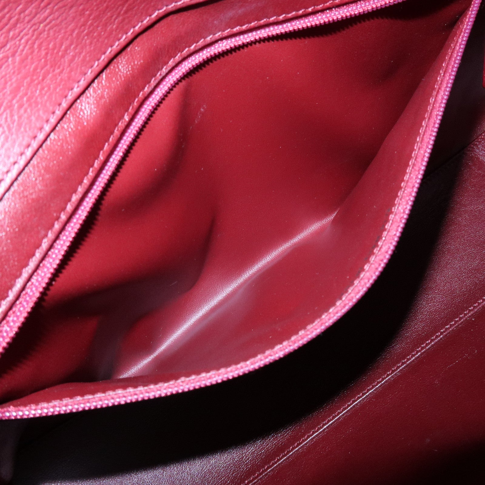 Cartier Cabochon Leather Hand Bag Tote Bag Wine Red