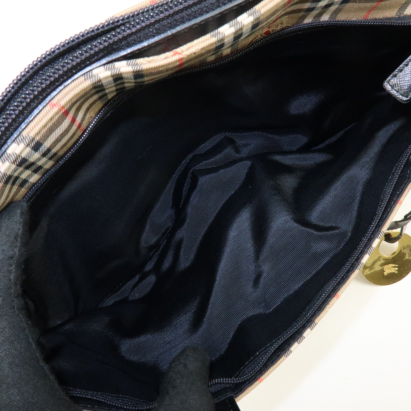 BURBERRY Canvas Leather Nova Plaid Tote Bag Hand Bag Brown Black