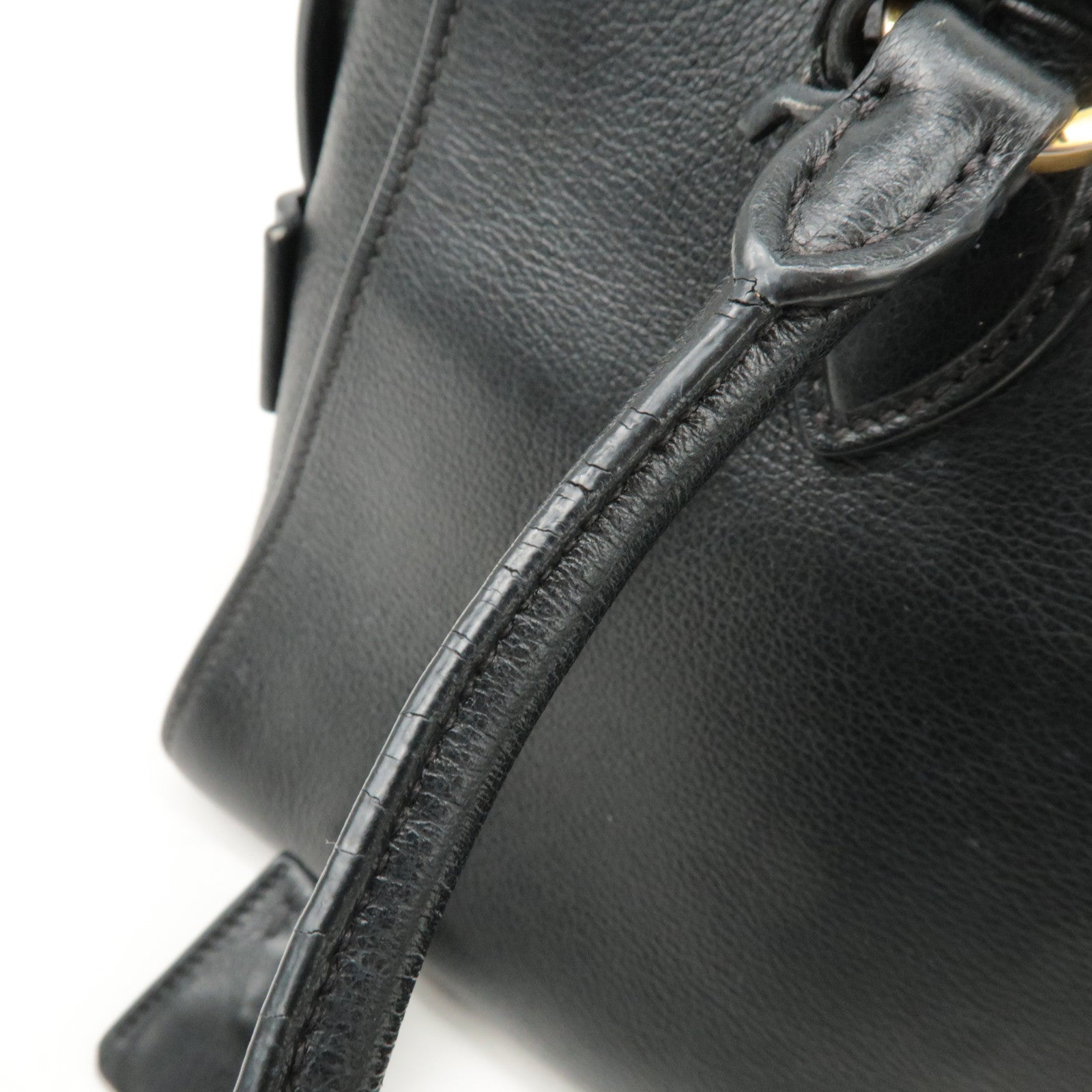 PRADA Leather 2Way Bag Shoulder Hand Bag Black Gold Used