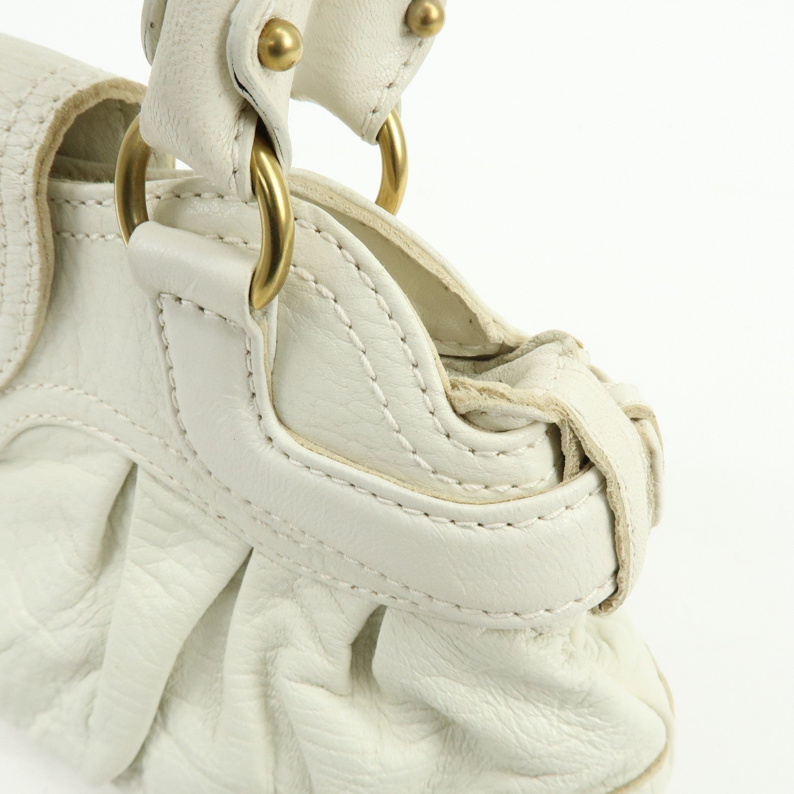 Ferragamo Gancini Leather Shoulder Bag Hand Bag White