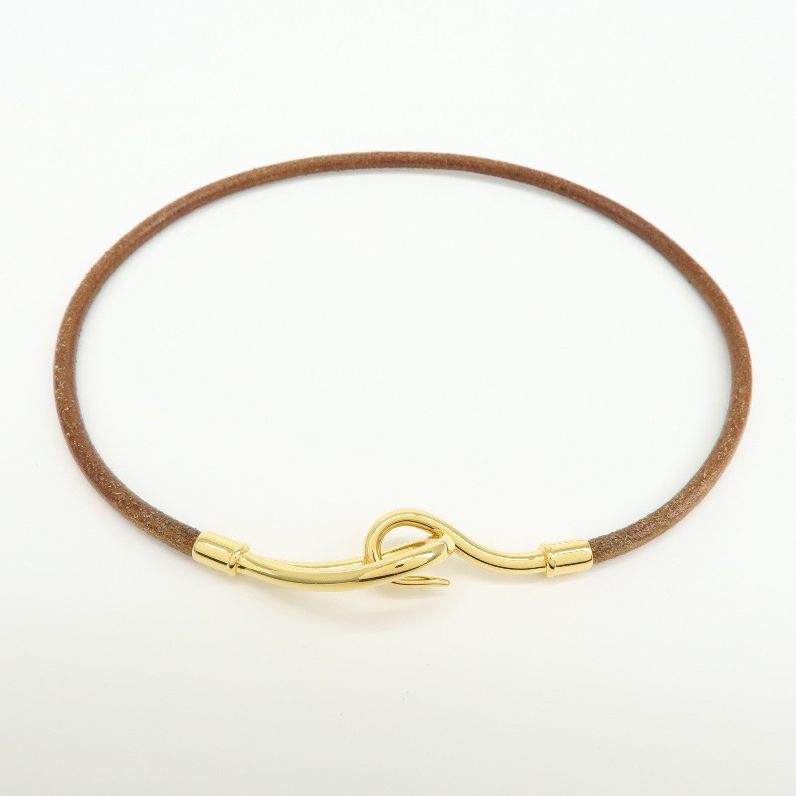 HERMES Jumbo Choker Leather Metal Bracelet Brown Gold