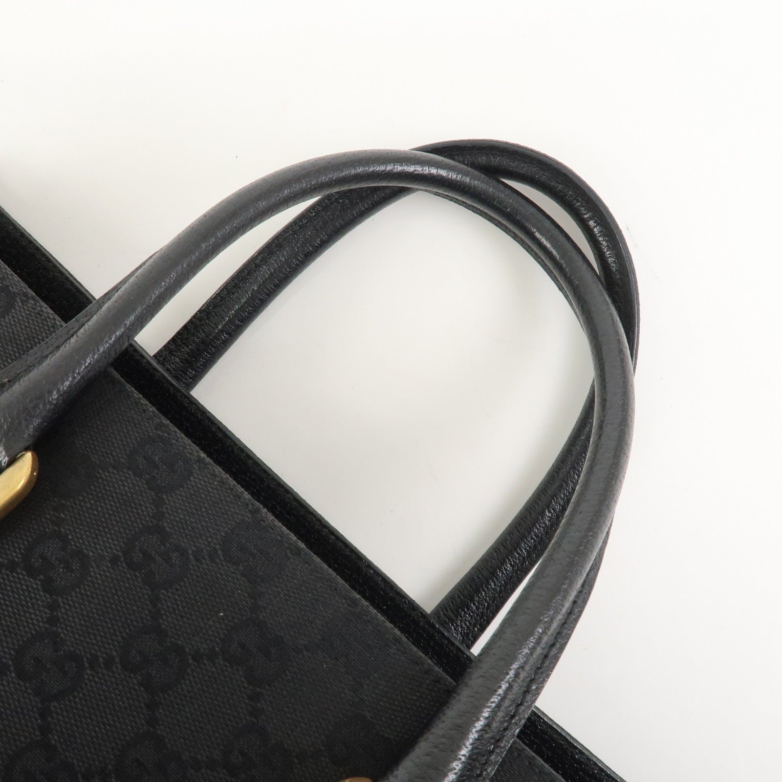 GUCCI GG Canvas Leather Tote Bag Hand Bag Black 120897