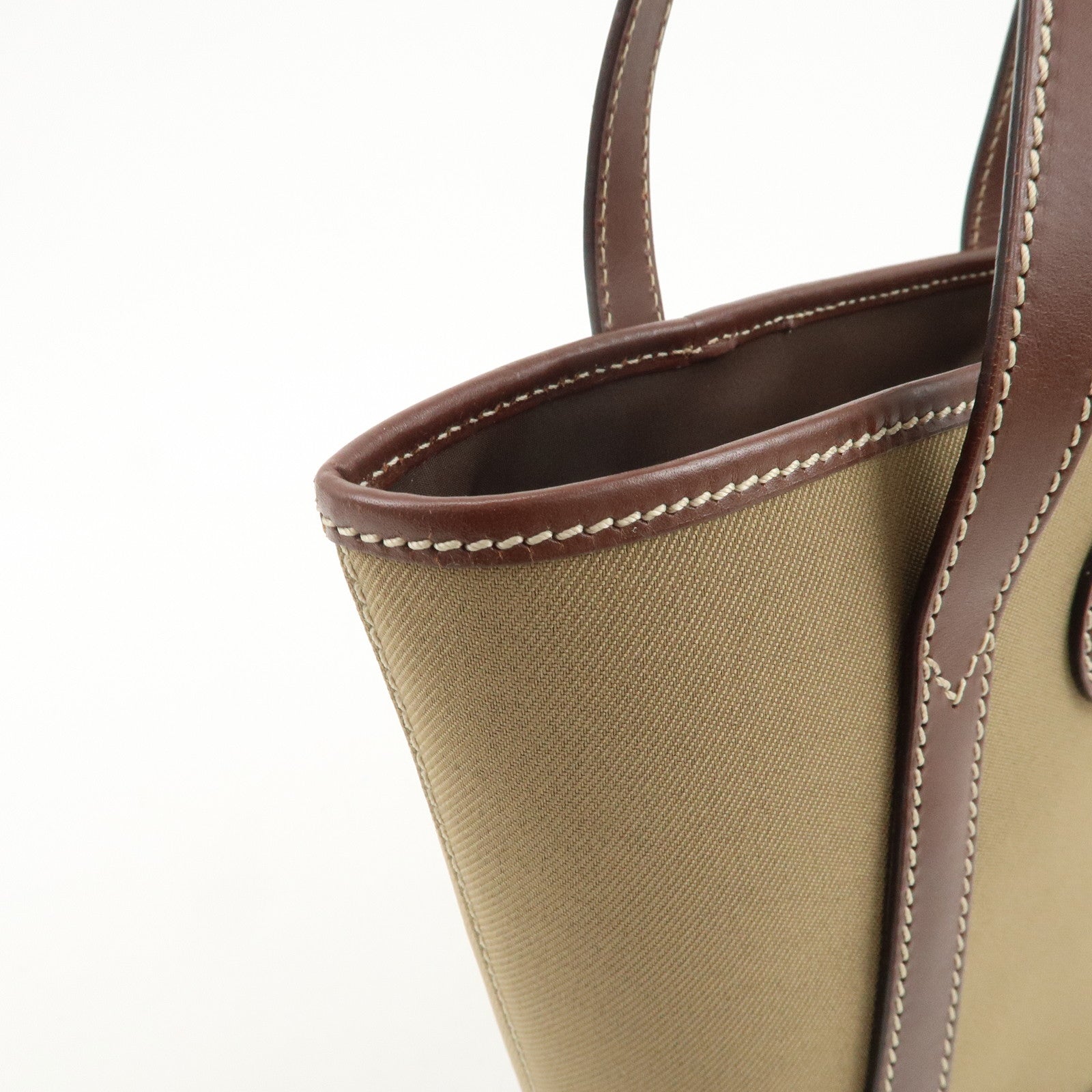 HUNTING WORLD Canvas Leather Tote Bag Hand Bag Khaki Brown