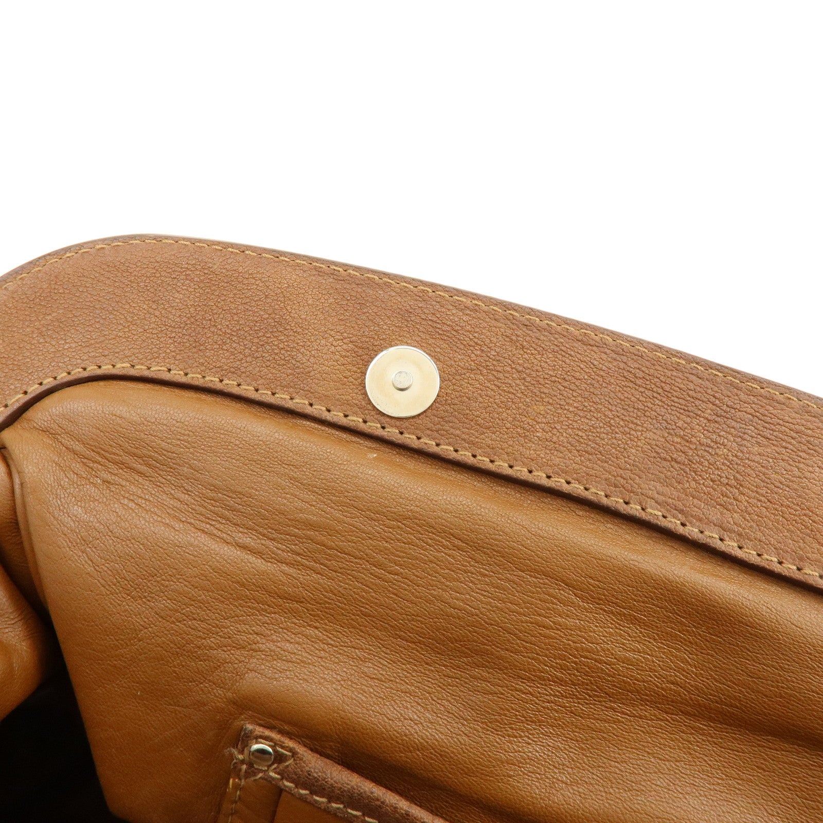 PRADA Triangle Logo Leather Boston Bag Hand Bag Doctor Bag Brown