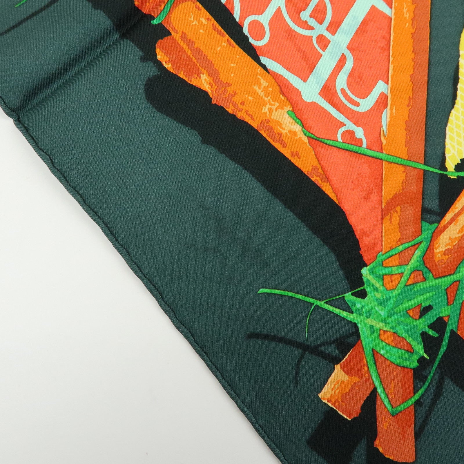 HERMES Carre 90 Silk 100% Scarf LE ROBINSON CHIC Green Brown