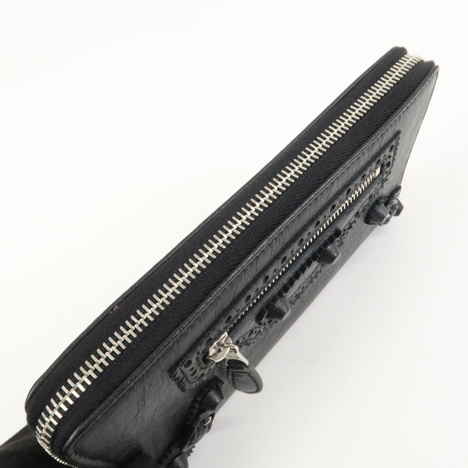 BALENCIAGA Giant Continental Leather Round Zippy Long Wallet Black