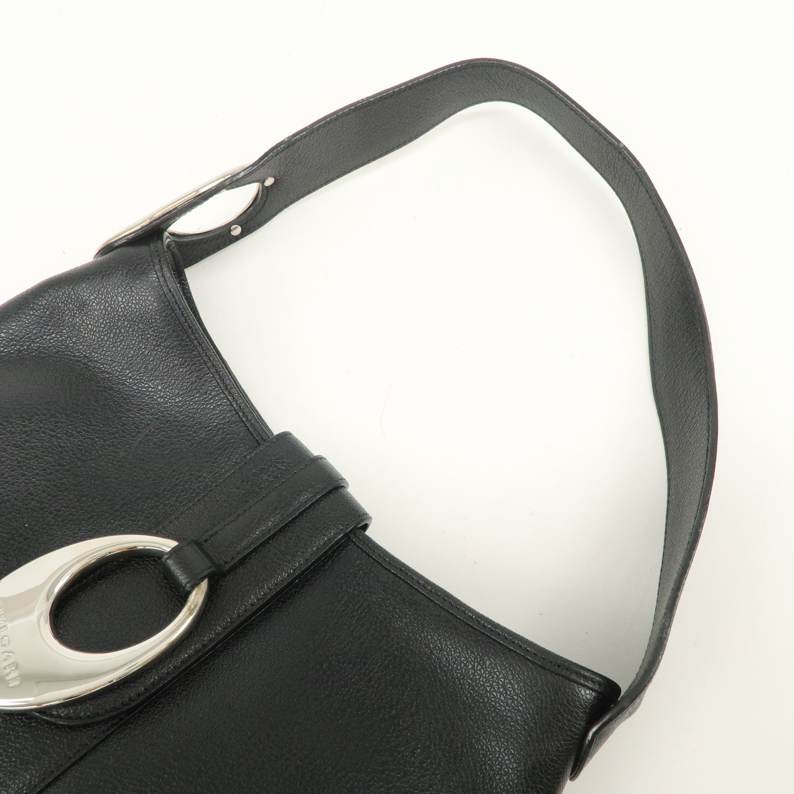 BVLGARI Logo Leather Shoulder Bag Hand Bag Black