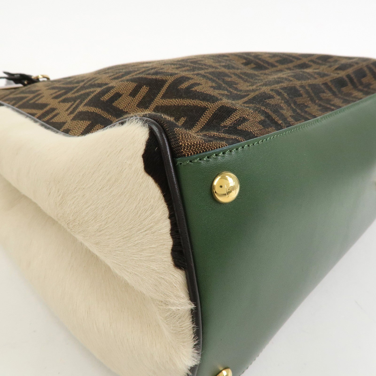 FENDI Zucca Canvas Unborn Calf Toujours Cow Print Tote Bag 8BH251