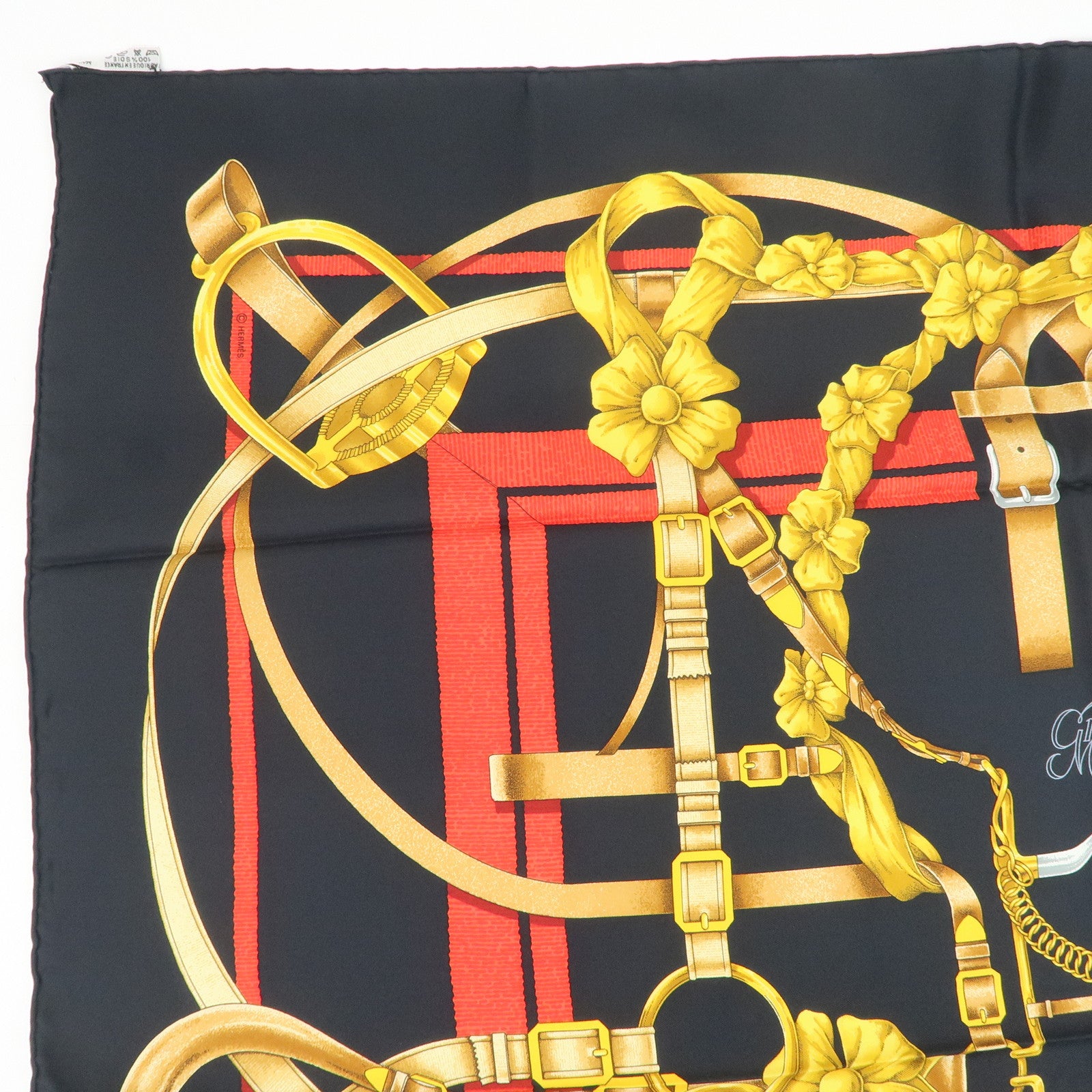 HERME Carre 90 Silk 100% Scarf Grand Manege Black Yellow