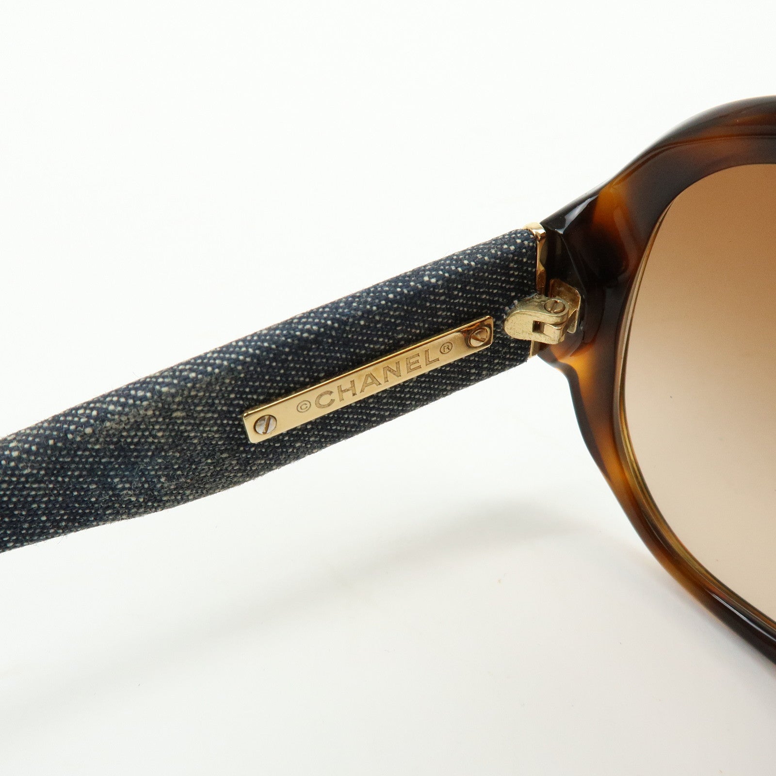 CHANEL COCO Mark Plastic Denim Sunglasses 59□16 Brown Black 5163-A