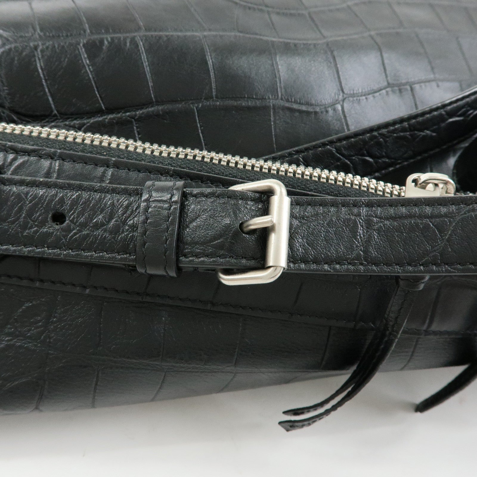 SAINT LAURENT PARIS Embossed Leather 2Way Shoulder Bag Black 504873