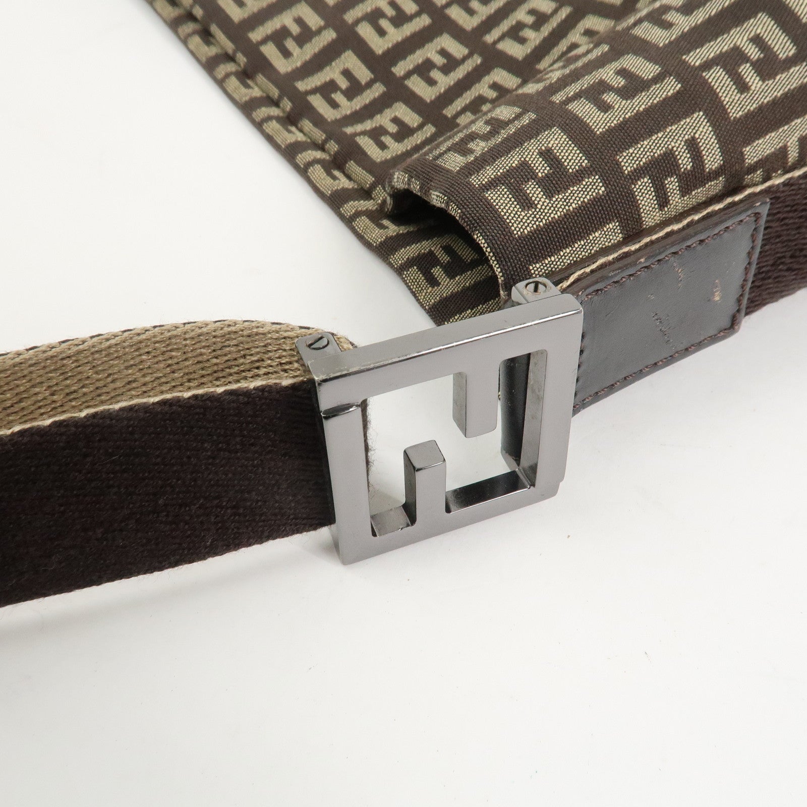 FENDI Zucchino Canvas Shoulder Bag Crossbody Bag Brown 8BR318