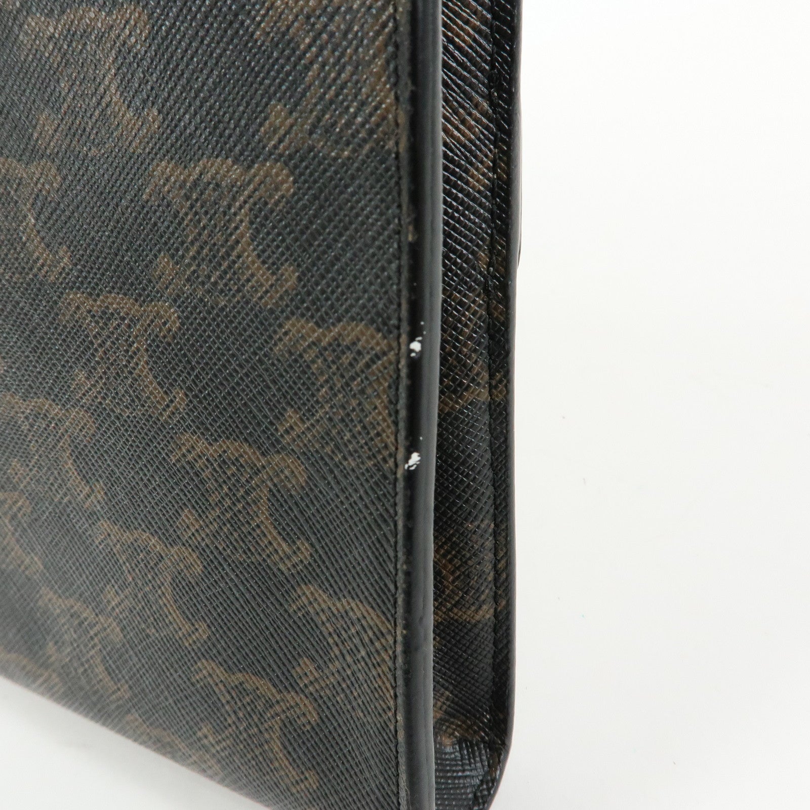 CELINE Triomphe PVC Leather Clutch Bag Pouch Black Brown