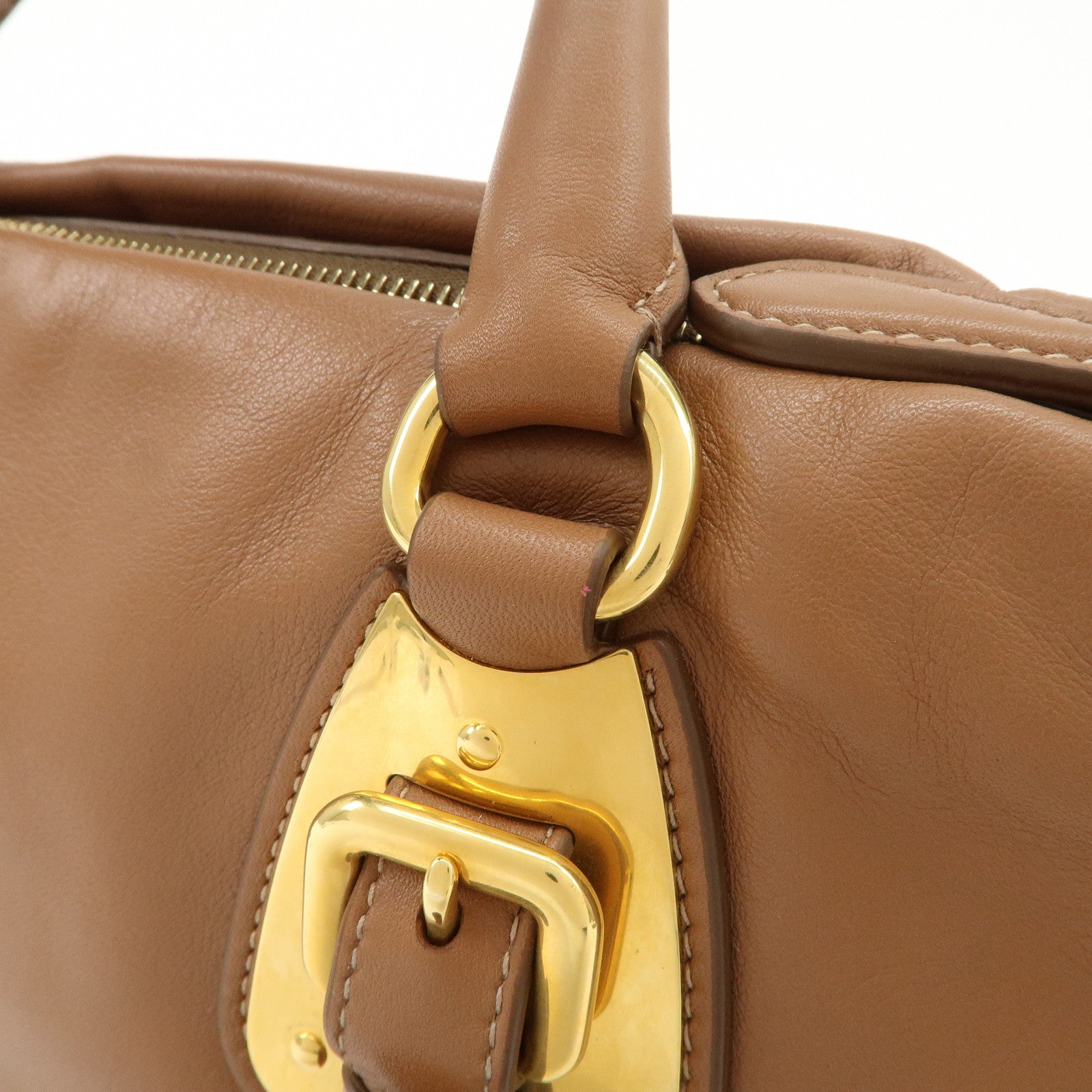 PRADA Leather 2Way Bag Hand Bag Shoulder Bag Brown BN2435 Used