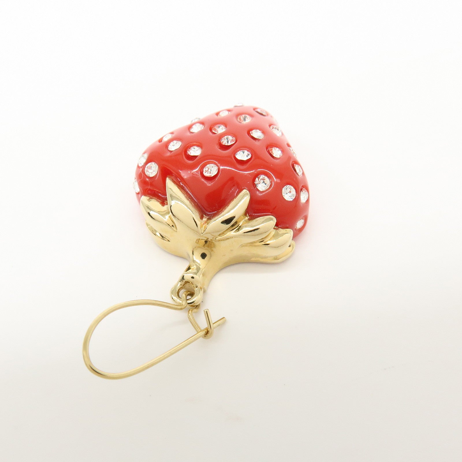Louis Vuitton Metal Rhinestone Strawberry Earrings Gold Red M64922