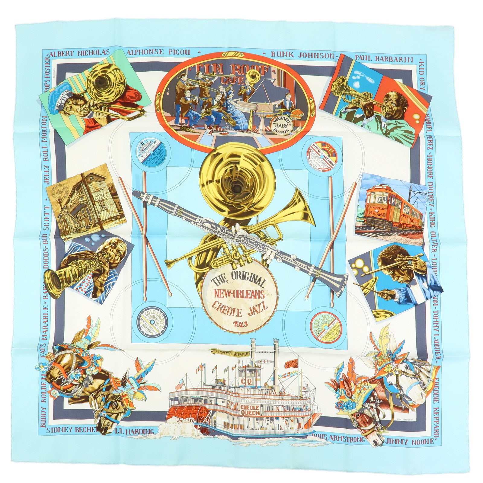 HERMES Carre90 Silk 100% Scarf ORIGINAL NEW ORLEANS CREOLE JAZZ1923