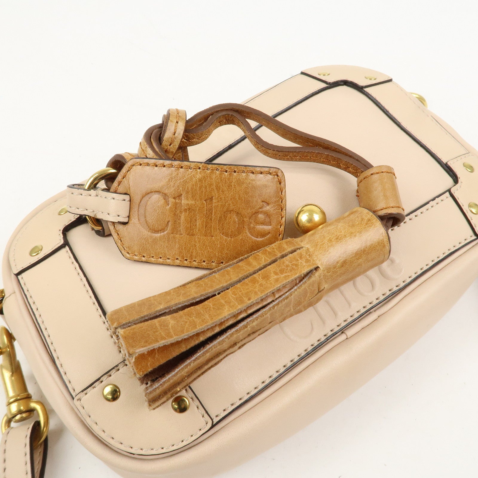 Chloe Eden Leather Tassel Shoulder Bag Pink Beige