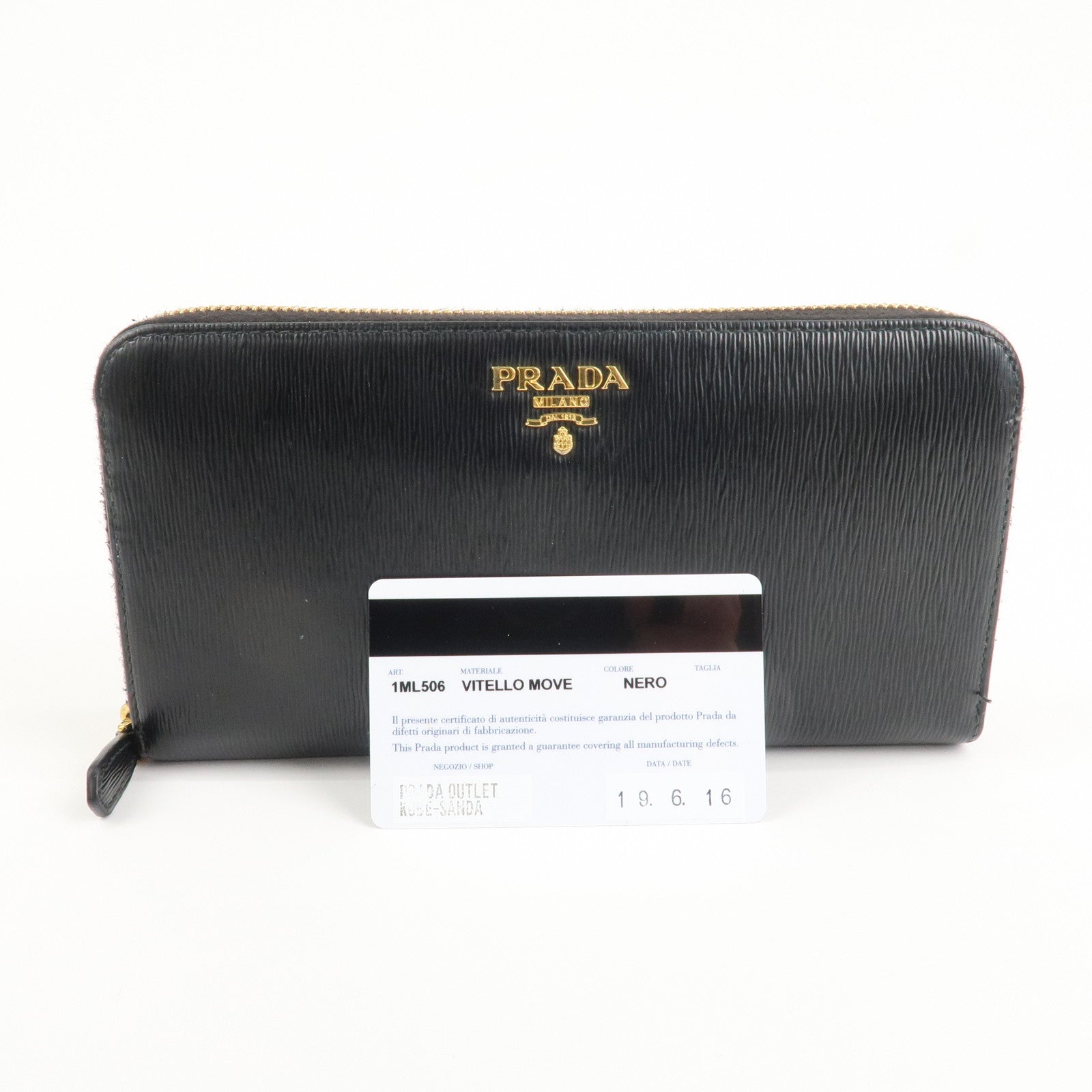 PRADA Vitello Move Leather Round Zippy Wallet Black 1ML506 Used