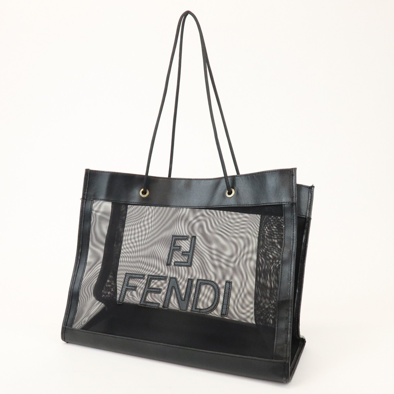 FENDI Mesh Leather Tote Bag Shoulder Bag Black 259646