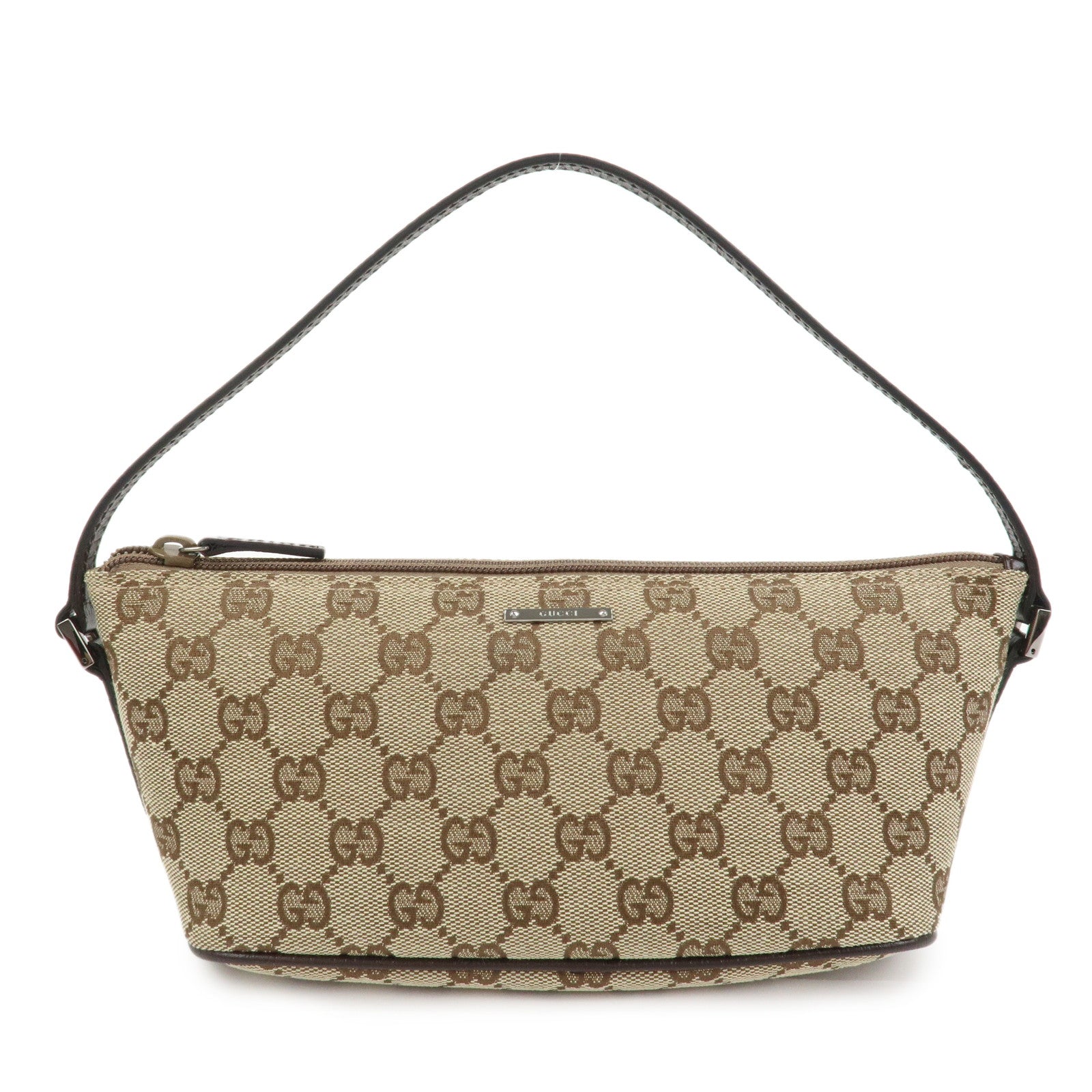 GUCCI Boat Bag GG Canvas Leather Hand Bag Brown 07198