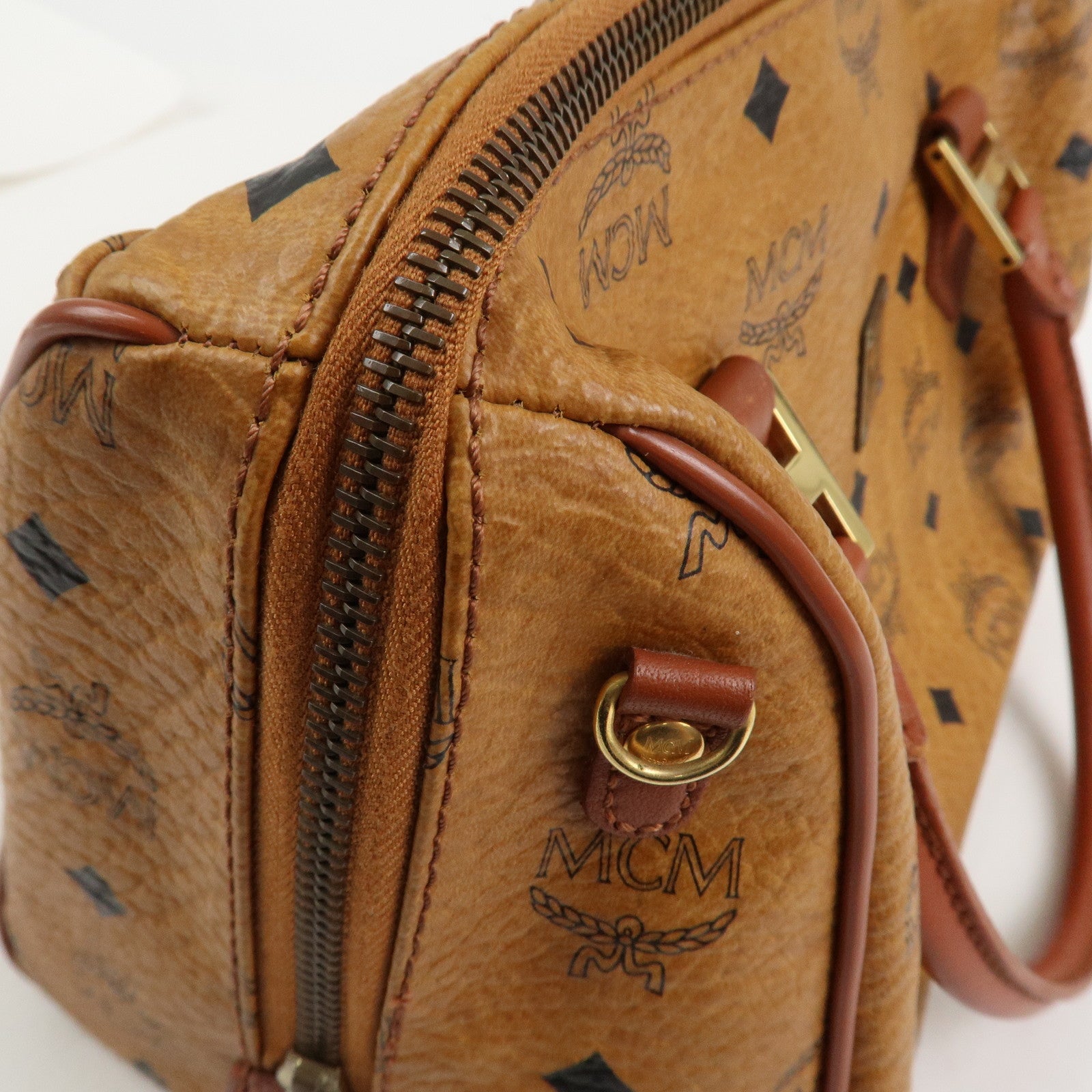MCM Visetos Leather 2Way Bag Hand Bag Shoulder Bag Brown