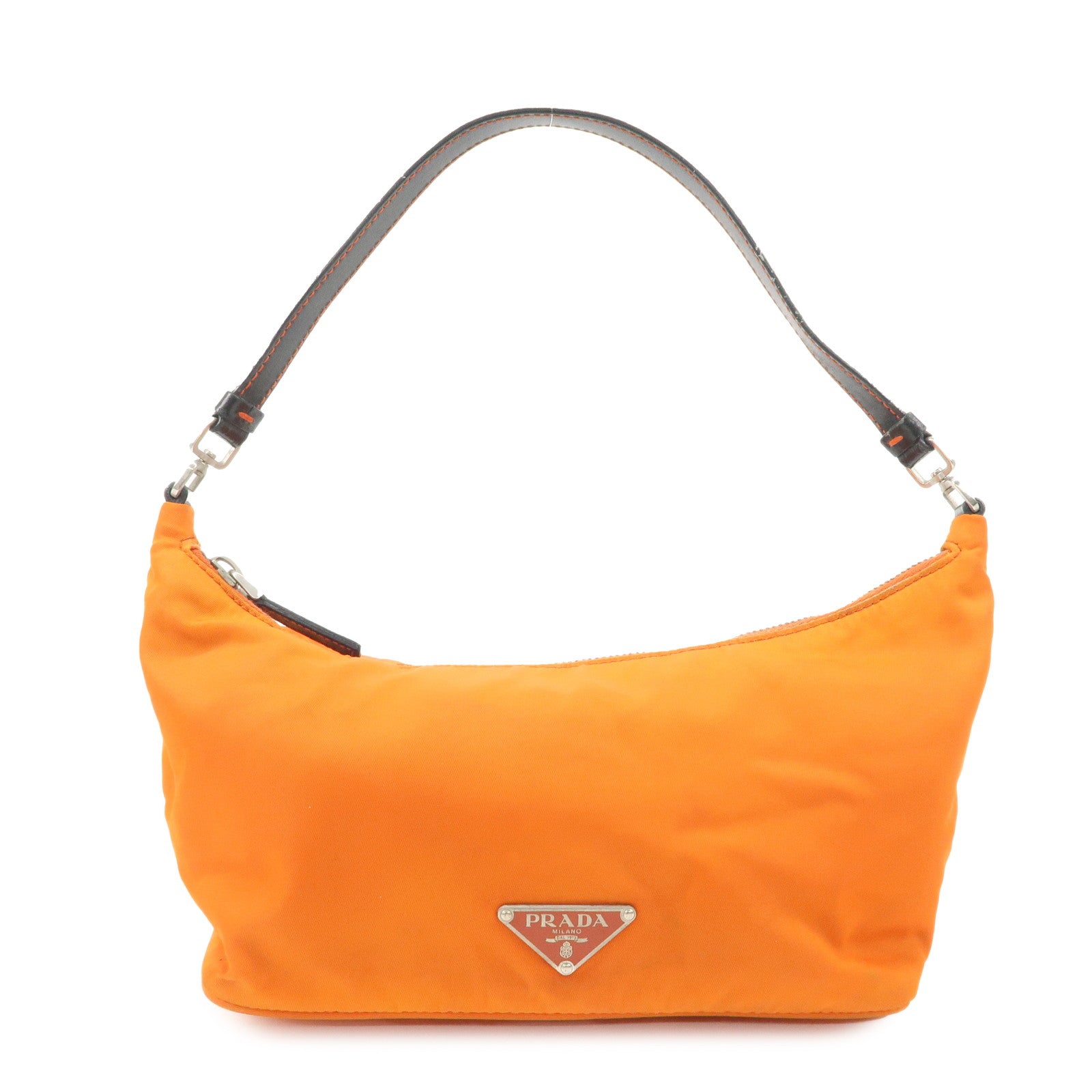 PRADA Triangle Logo Nylon Leather Shoulder Bag Orange BR1267