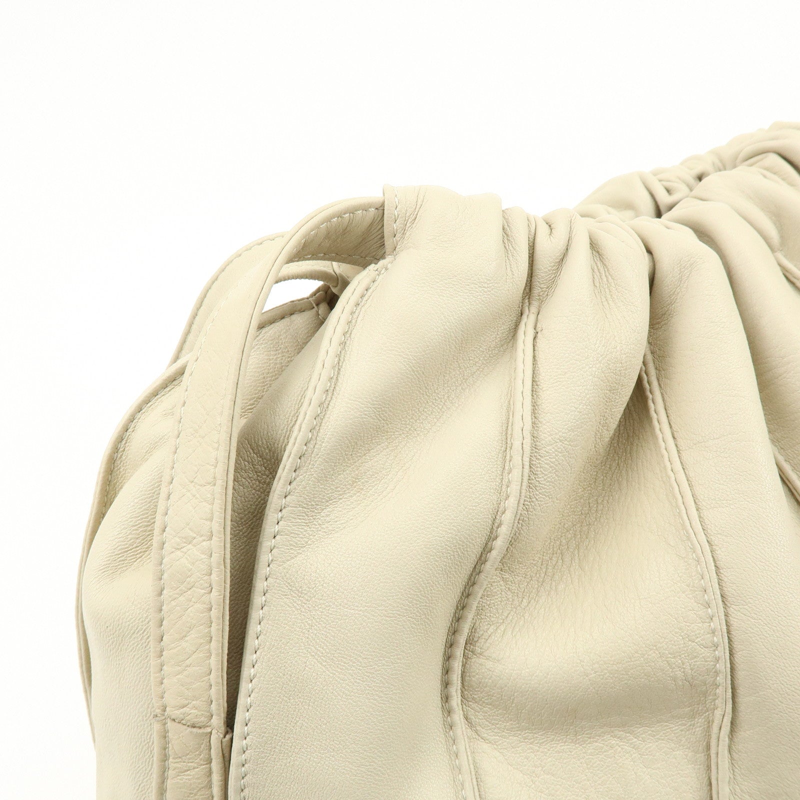 LOEWE Leather Drawstring Shoulder Bag Hand Bag Ivory