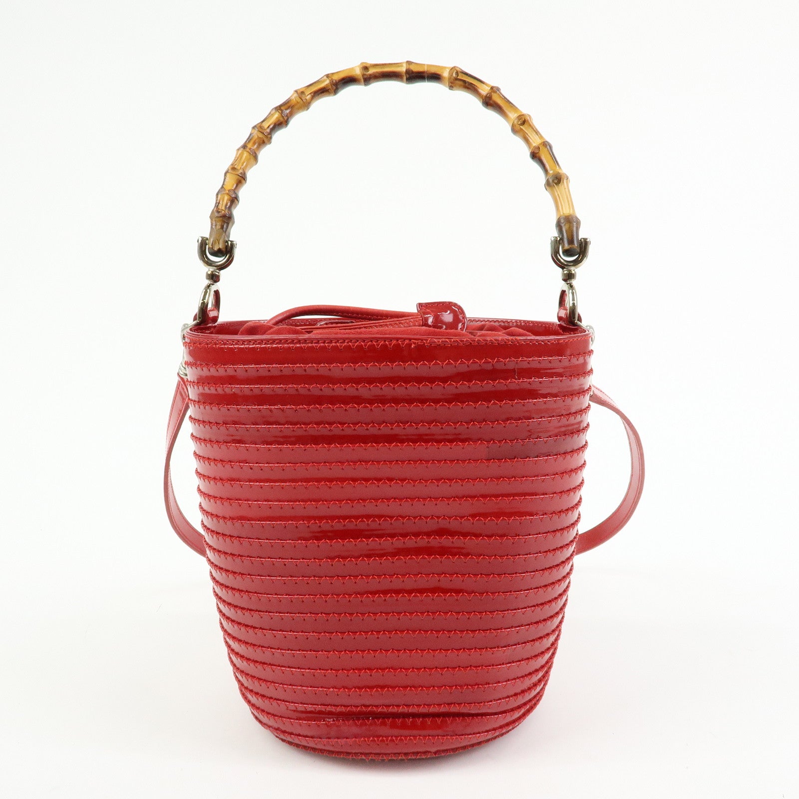 GUCCI Bamboo Patent Leather 2Way Bag Bucket Bag Red 001・01・1722
