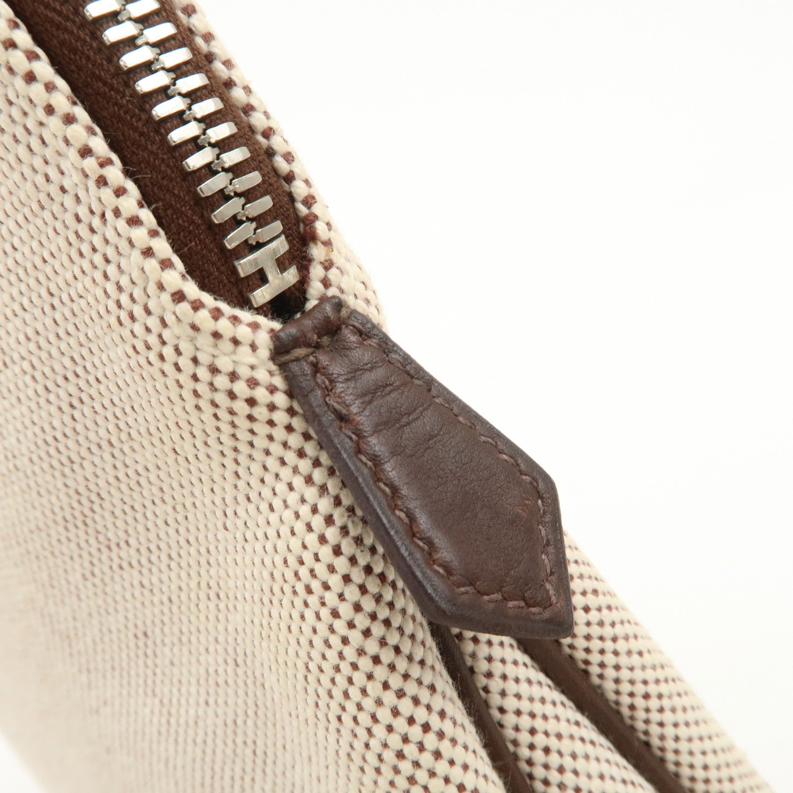 HERMES Leather Toile Ash Sac Eve MM J Engraved Hand Bag Natural