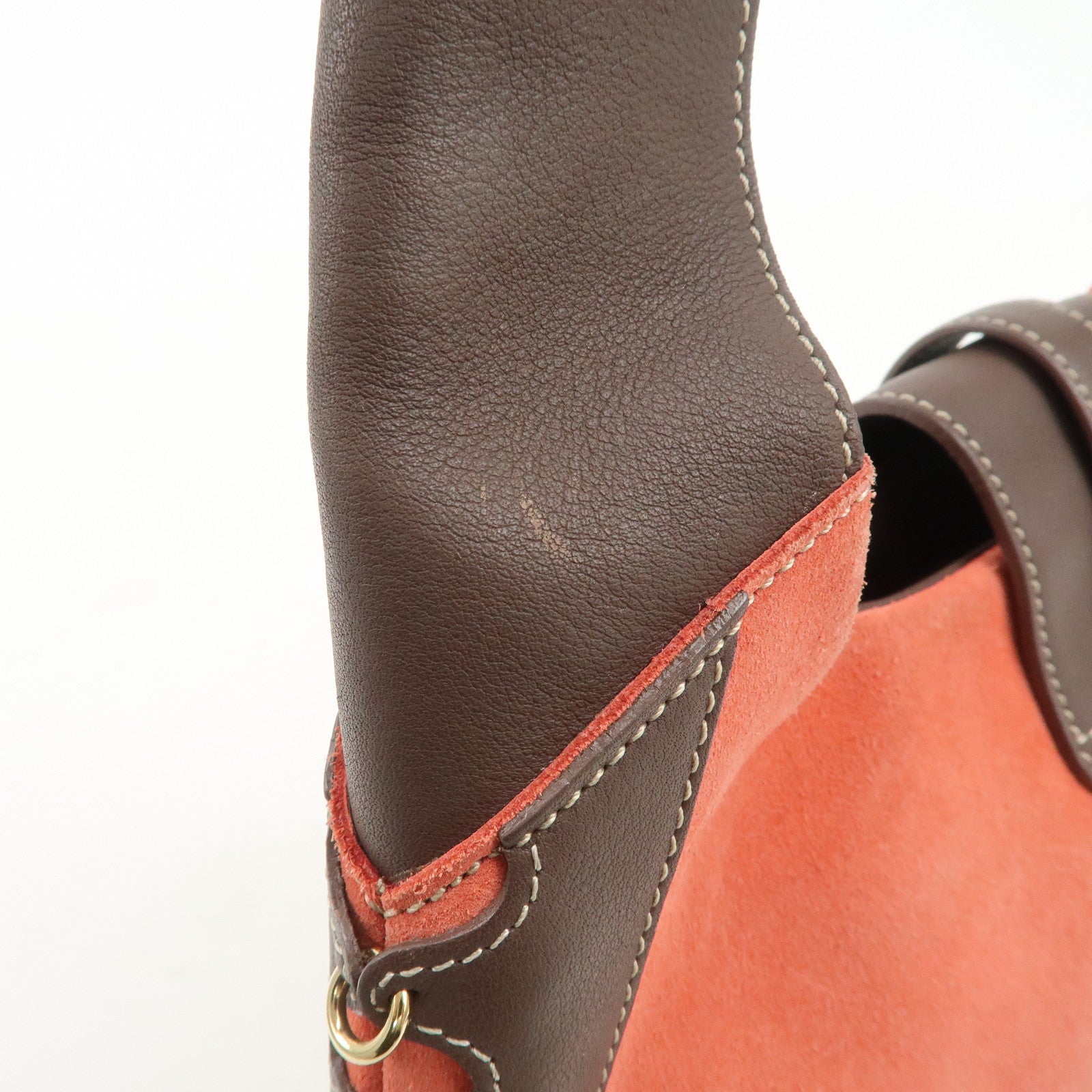 LOEWE Leather Suede Shoulder Bag Hand Bag Brown Red Gold HDW