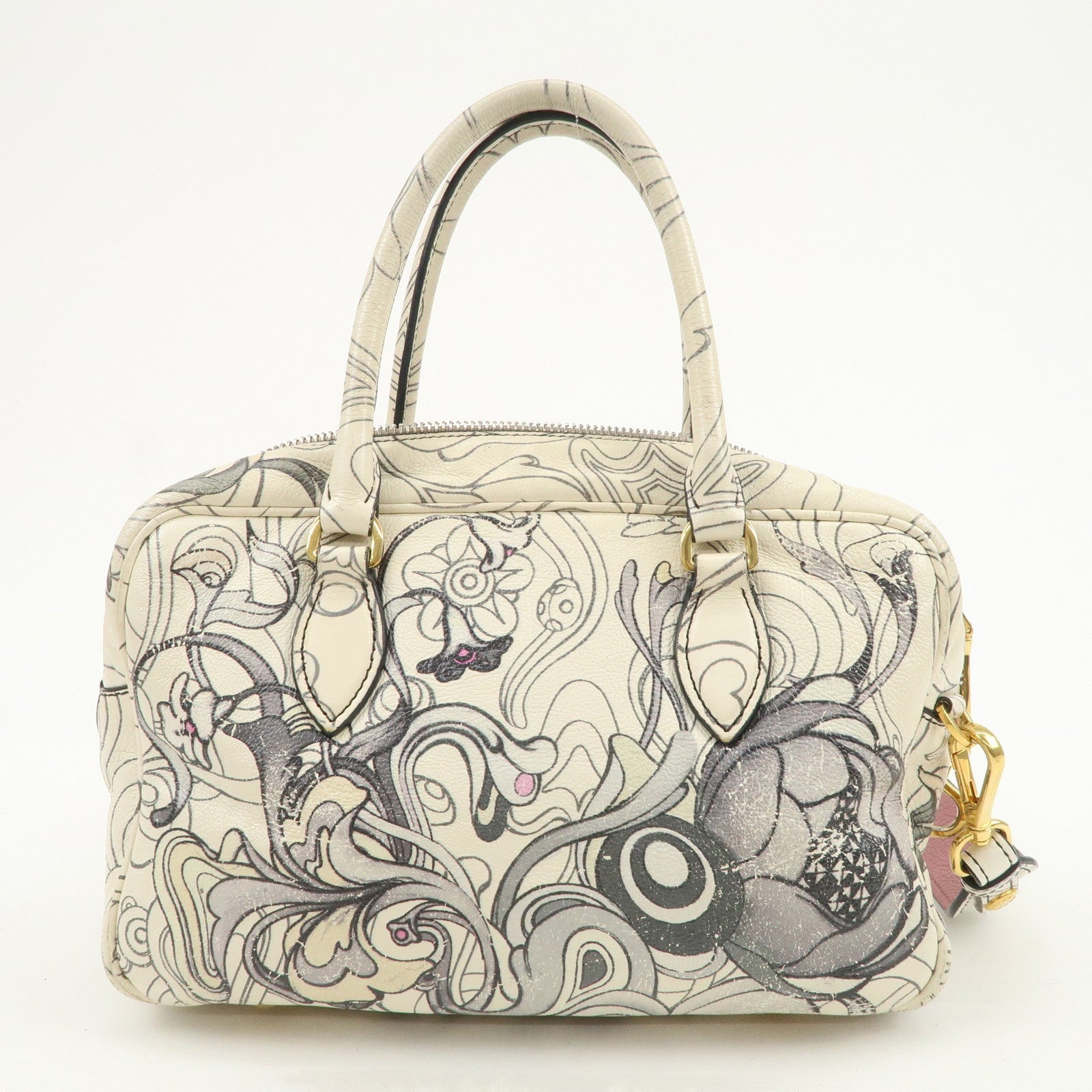 PRADA Triangle Logo Leather 2Way Hand Shoulder Bag Rabbit 1BB113