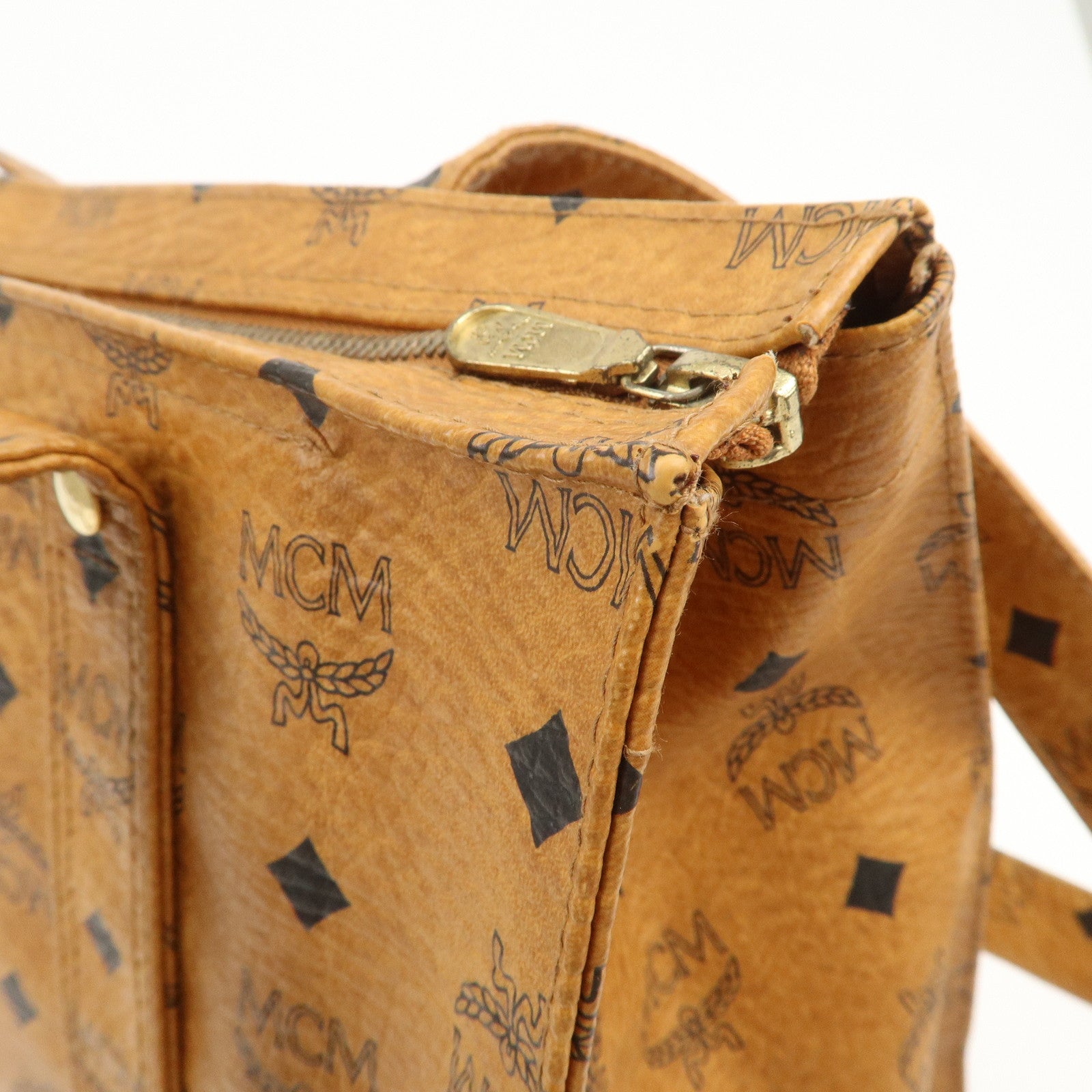 MCM Visetos Leather Shoulder Bag Tote Bag Brown