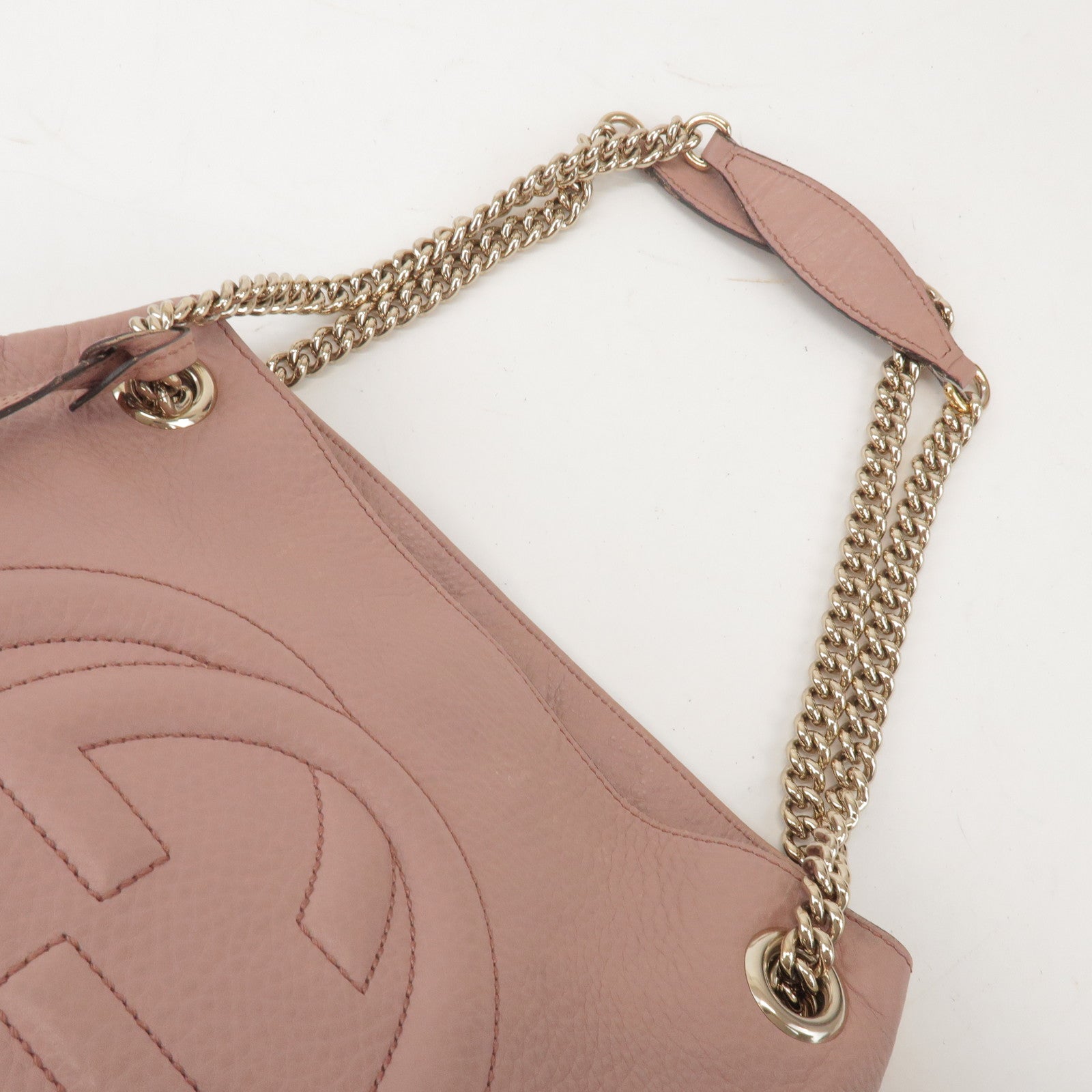 GUCCI SOHO Leather Chain Shoulder Bag Fringe Charm Pink 308982