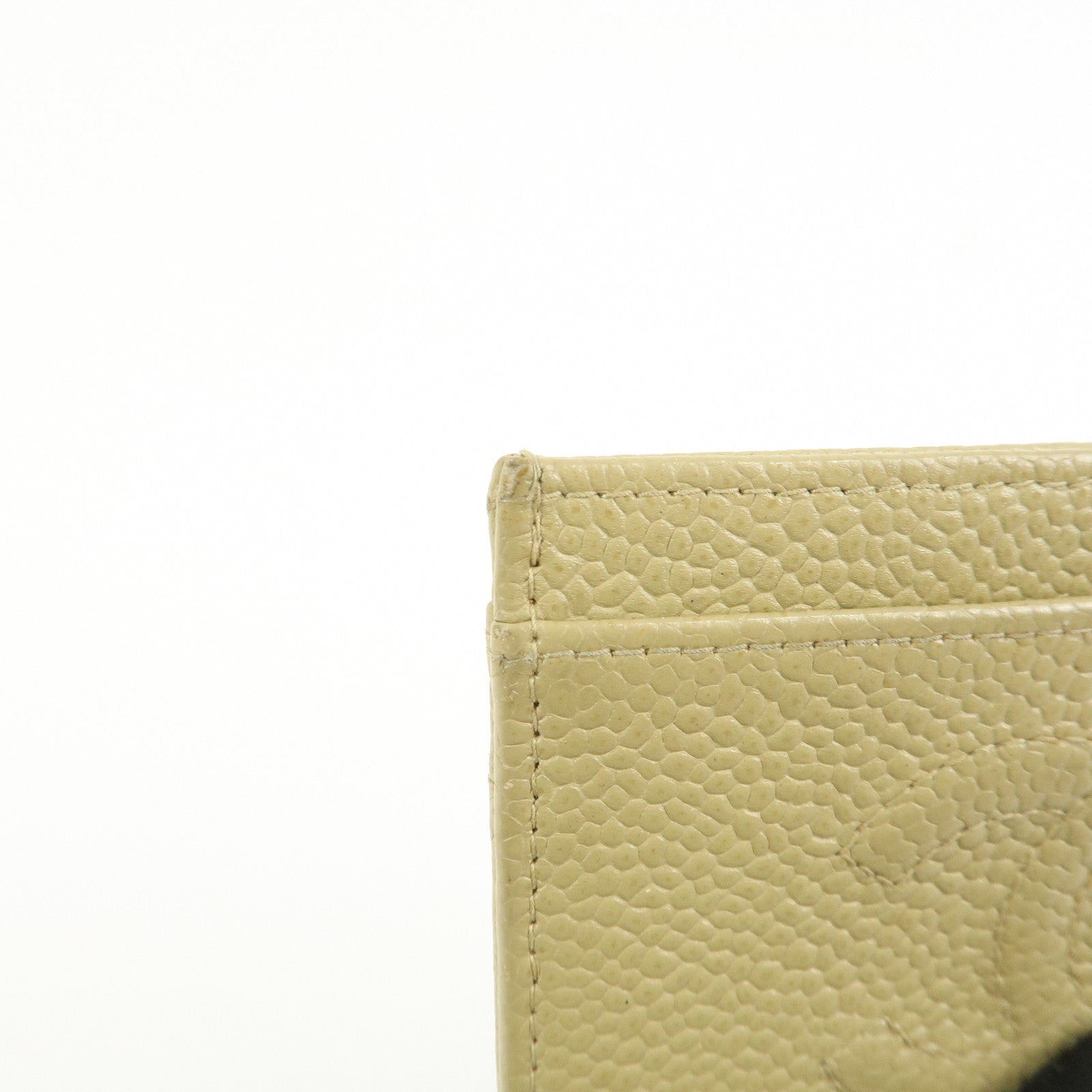 CHANEL COCO Mark Caviarskin Leather Card Case Card Holder Beige