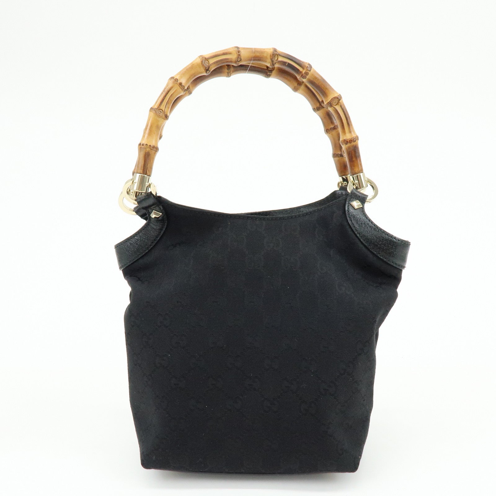 GUCCI Bamboo GG Canvas Leather Hand Bag Tote Bag Black 140203