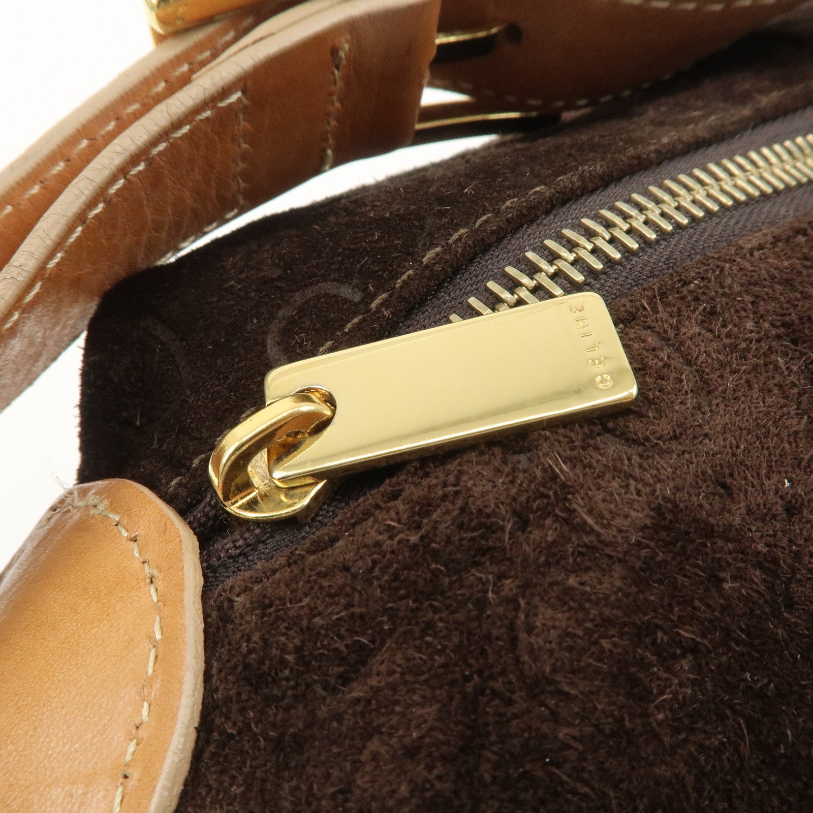 CELINE Macadam Leather Suede Shoulder Bag Hand Bag Brown