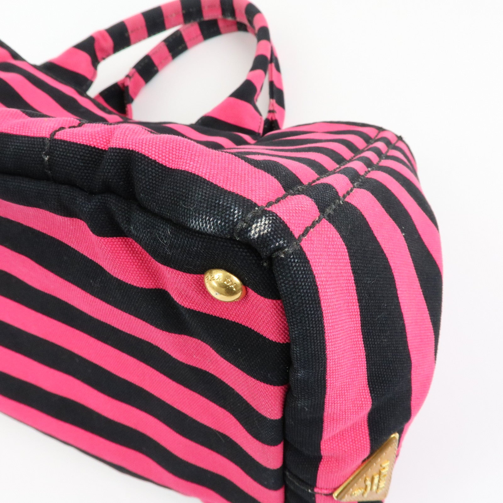PRADA Canapa Large Triangle Logo Tote Bag Striped Pink Black B1872B