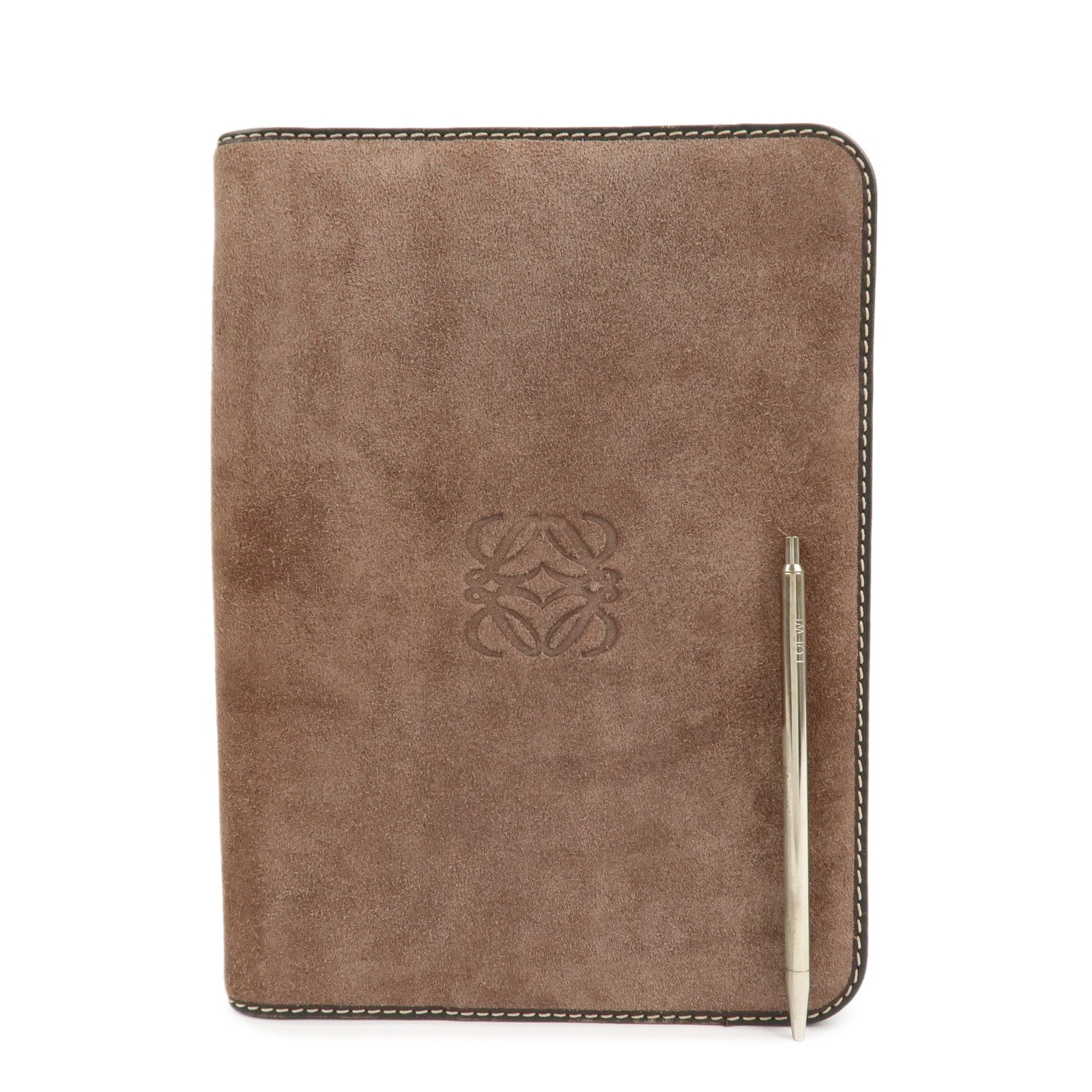 LOEWE Suede Leather Round Zippy Planer Cover Agenda Cover Brown