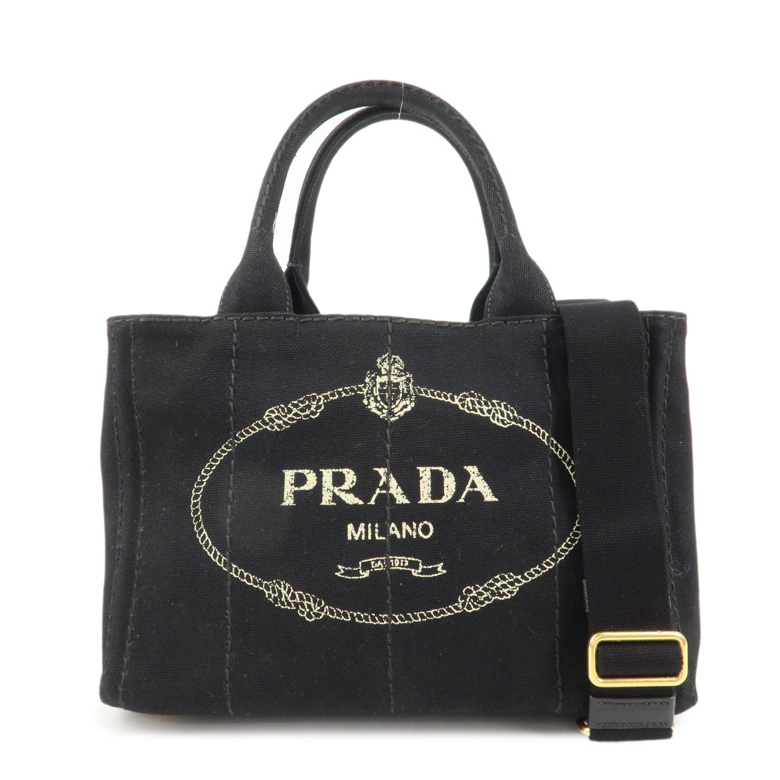 PRADA Canapa Mini Canvas 2Way Bag Hand Bag Shoulder Bag Black 1BG439