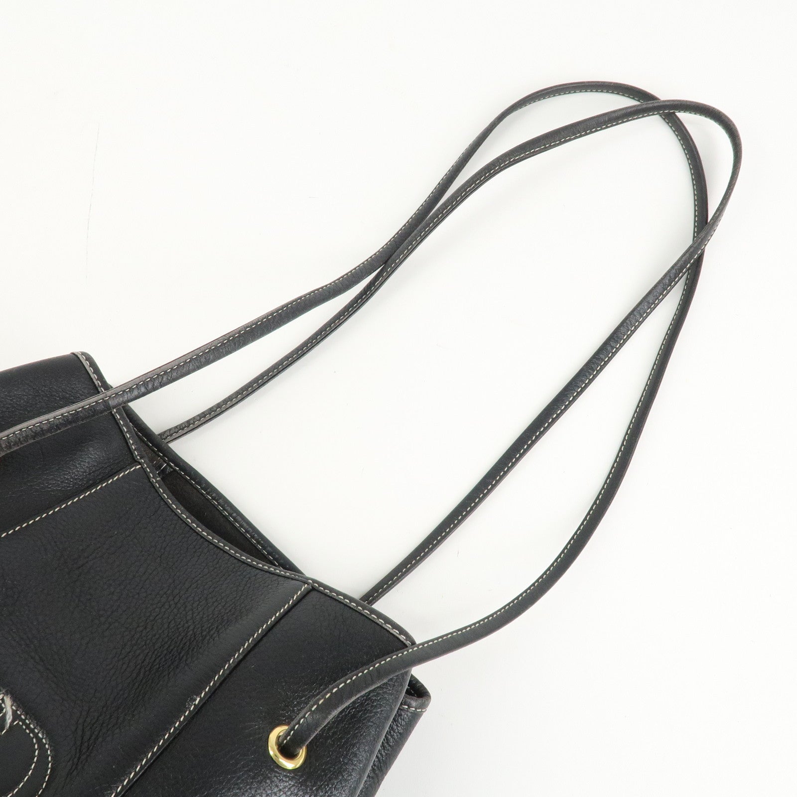 Christian Dior Leather CD Logo Drawstring Shoulder Bag Black Used