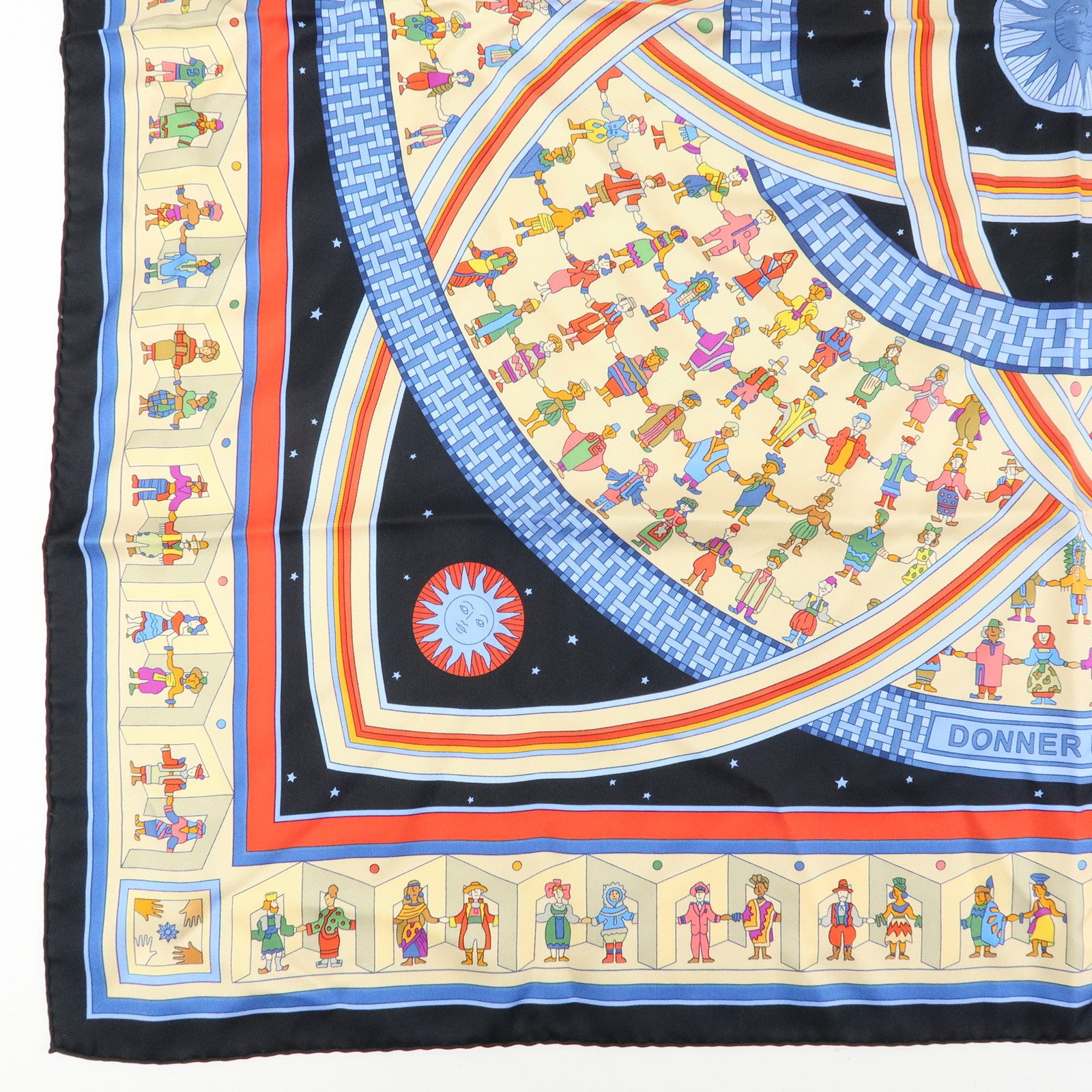 HERMES Carre 90 Silk 100% Scarf DONNER LA MAIN Black Beige