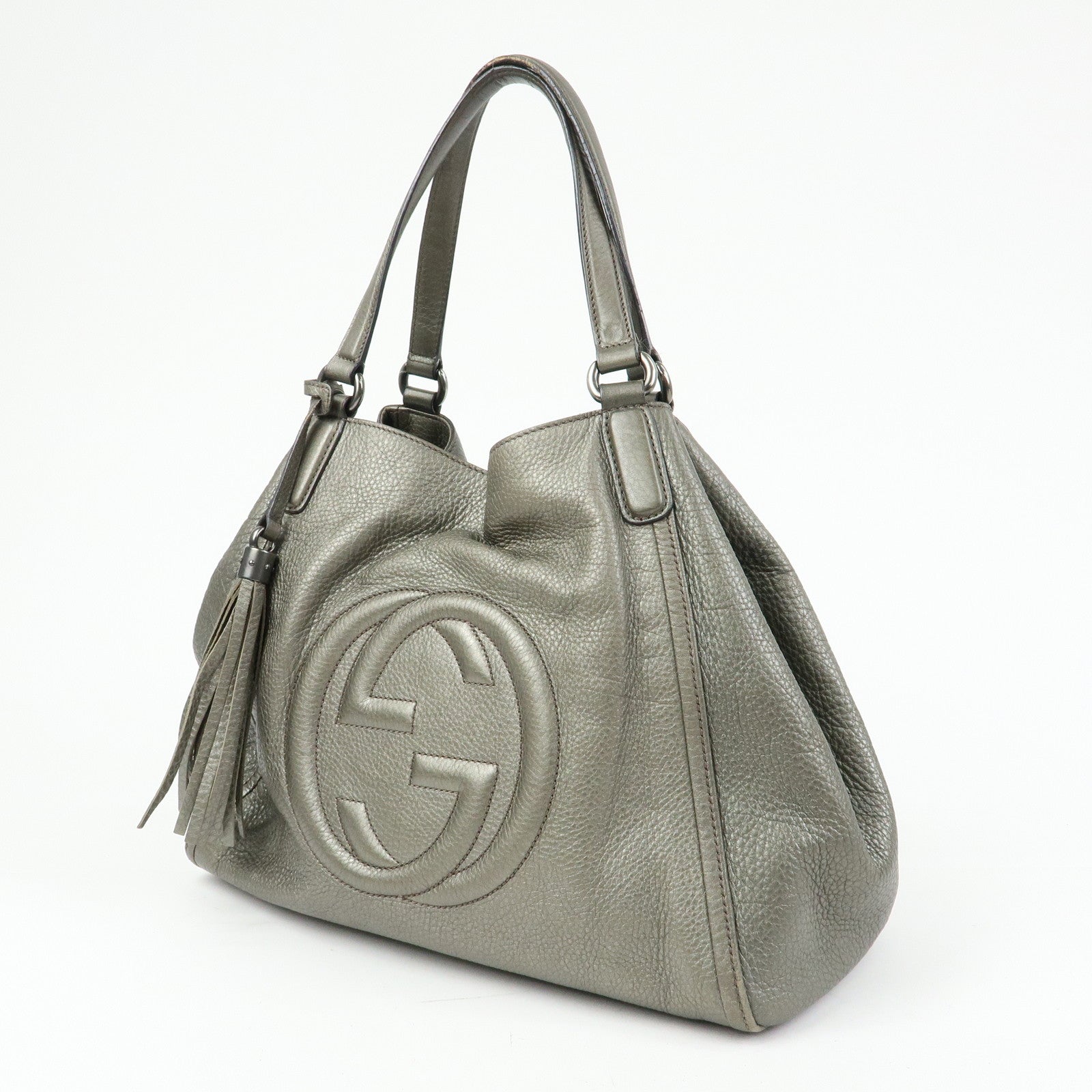 GUCCI SOHO Interlocking G Leather Tote Bag Hand Bag Silver 282309