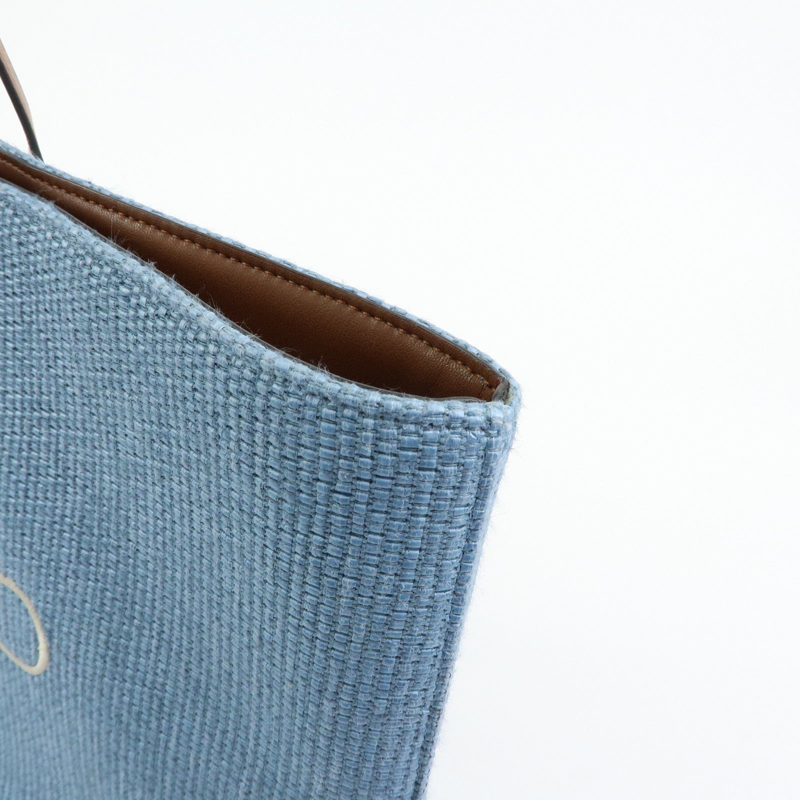 JIMMY CHOO Raffia Leather Tote Bag Shoulder Bag Blue Brown