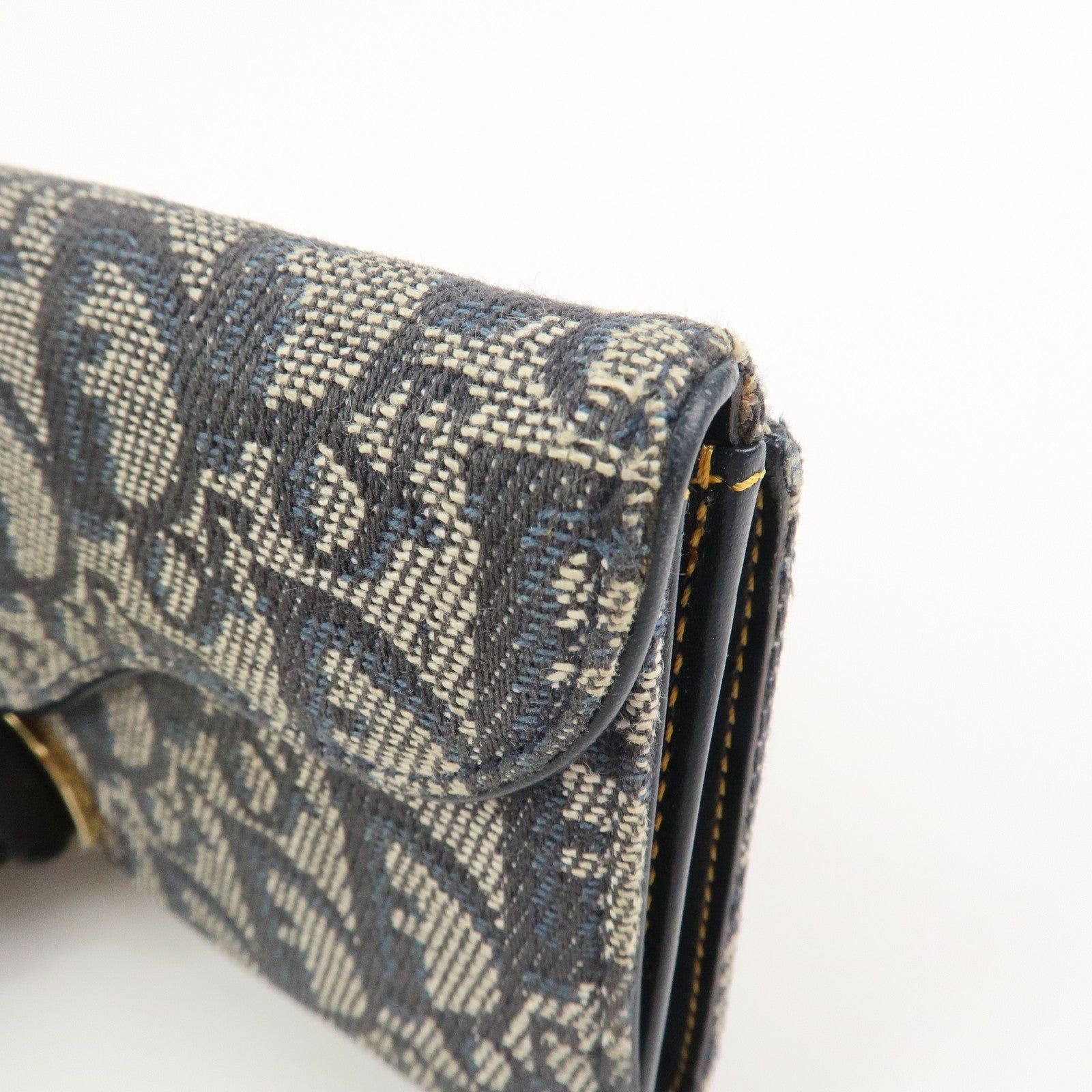 Christian Dior Trotter Saddle Canvas Leather Compact Wallet Navy