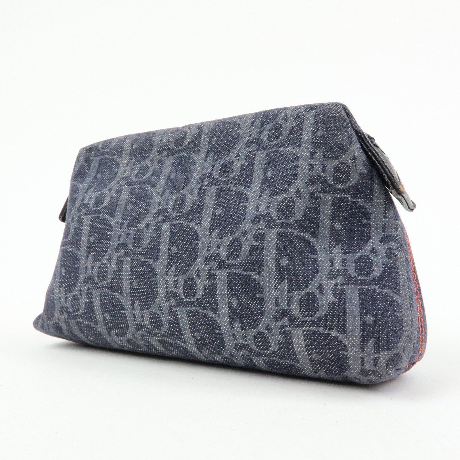 Christian Dior Trotter Flight Line Denim Leather Pouch Navy Orange
